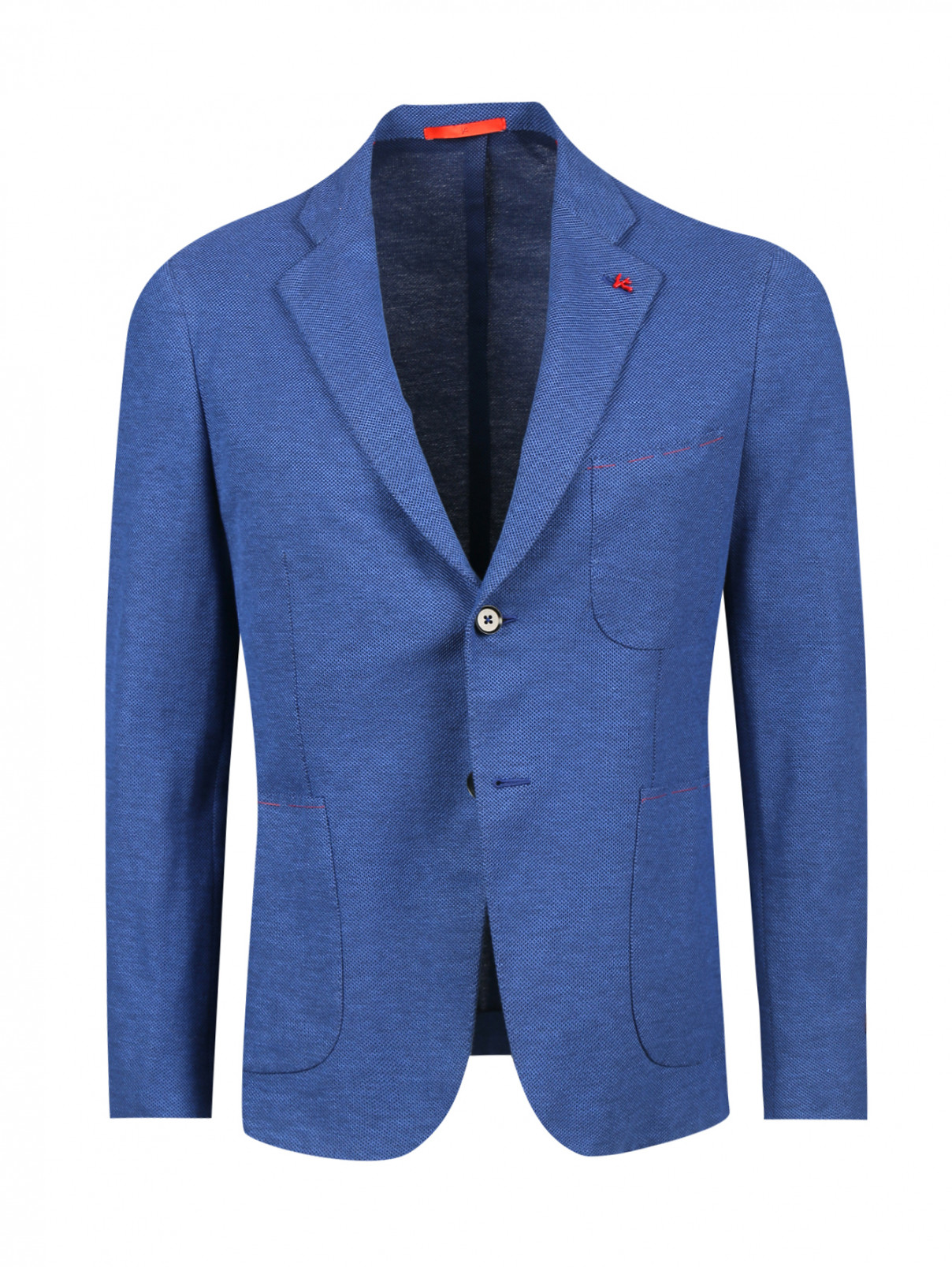 Пиджак однобортный из хлопка Isaia  –  Общий вид  – Цвет:  Синий