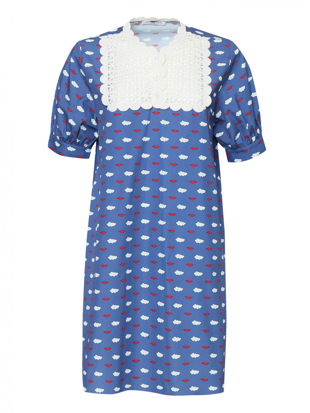 Платье из хлопка с принтом с кружевной вышивкой Vivetta  –  Общий вид  – Цвет:  Синий
