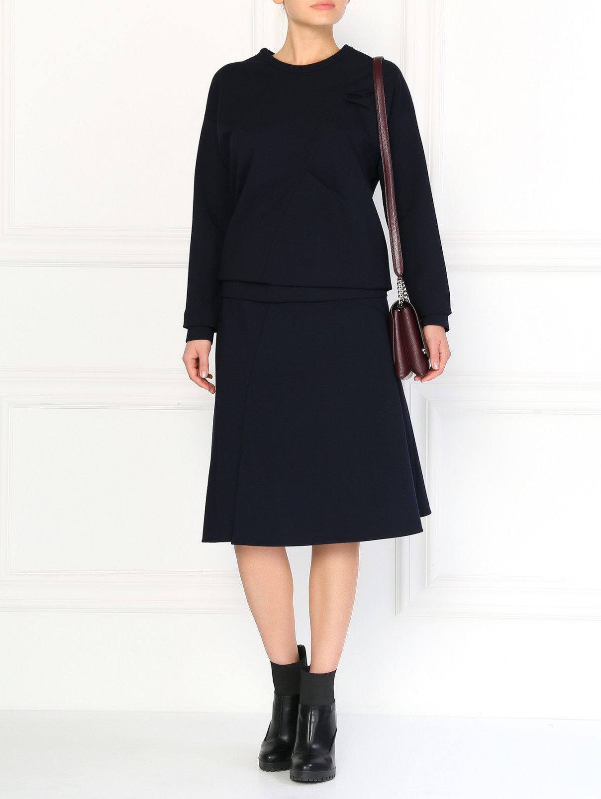 Шерстяная юбка-полусолнце с запахом Jil Sander  –  Модель Общий вид  – Цвет:  Синий