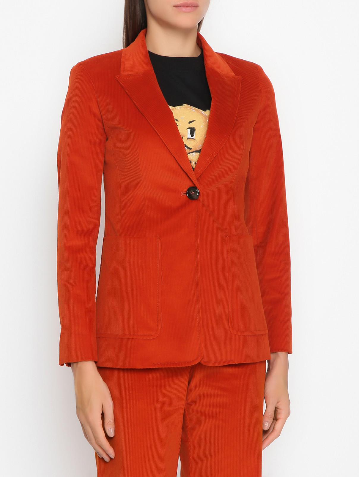 Однотонный жакет из велюра с карманами Max&Co  –  МодельВерхНиз  – Цвет:  Оранжевый