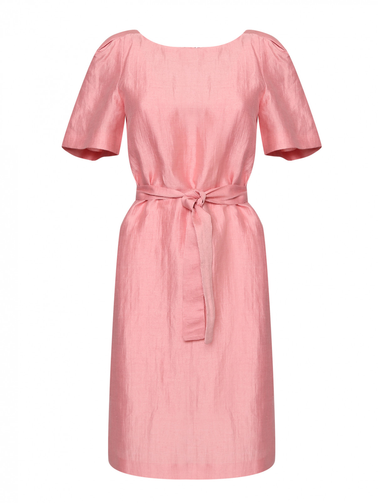 Платье со складками на рукавах,  изо льна Weekend Max Mara  –  Общий вид  – Цвет:  Розовый