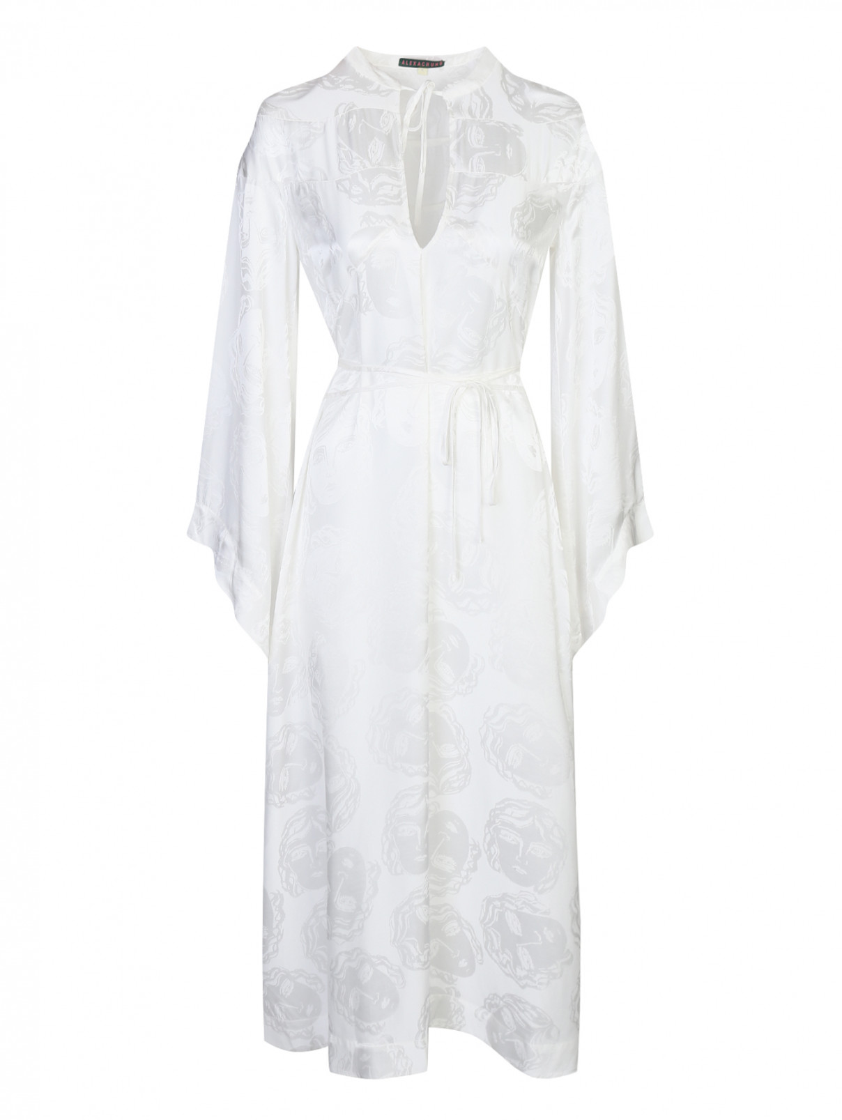 Платье из смешаного шелка с узором Alexachung  –  Общий вид  – Цвет:  Белый