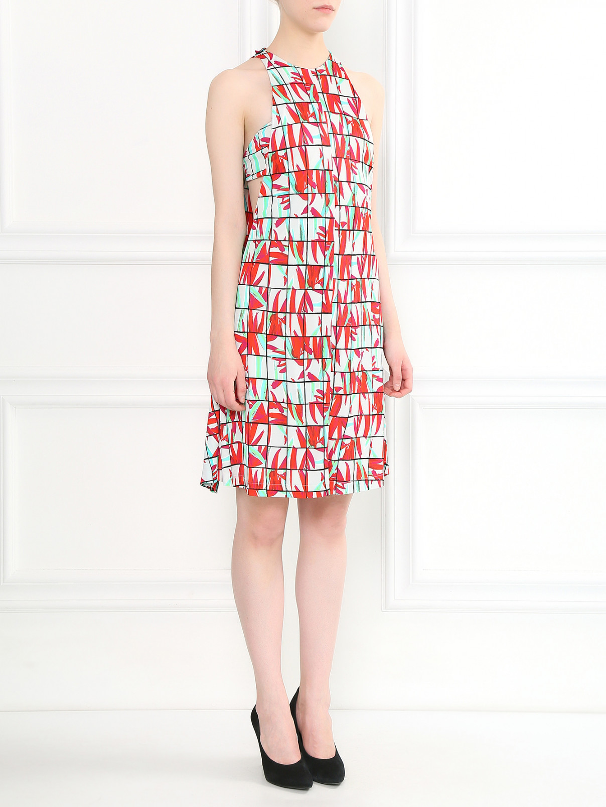 Платье свободного фасона с узором Kenzo  –  Модель Общий вид  – Цвет:  Белый