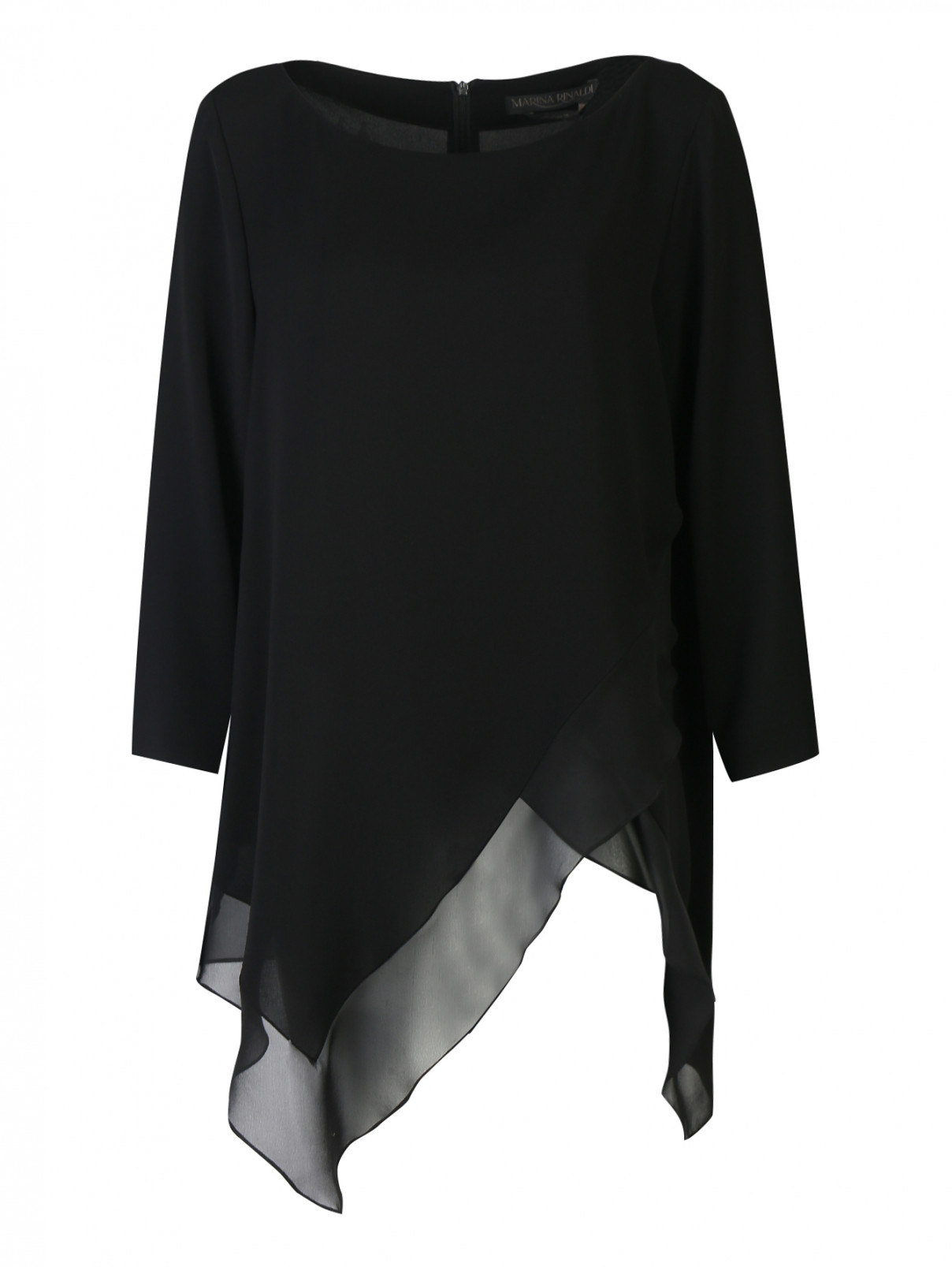 Блуза удлиненная, ассиметричная Marina Rinaldi  –  Общий вид  – Цвет:  Черный