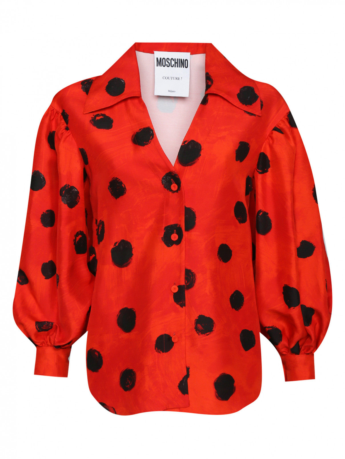 Блуза из вискозы с объемными рукавами Moschino  –  Общий вид  – Цвет:  Красный