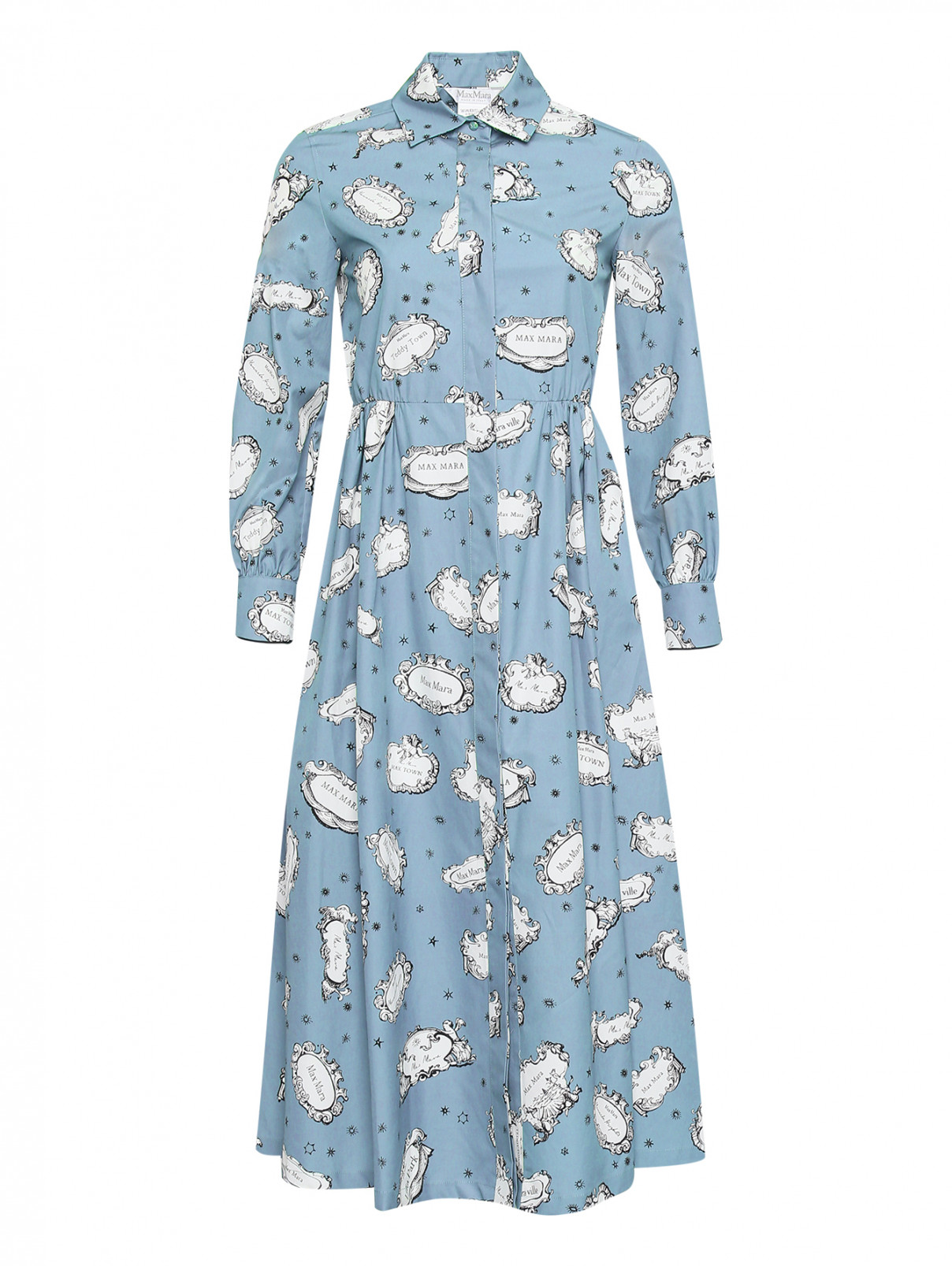 Платье из хлопка с узором Max Mara  –  Общий вид  – Цвет:  Синий