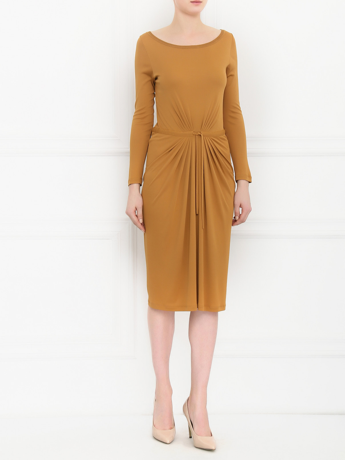 Платье-миди с драпировкой Alberta Ferretti  –  Модель Общий вид  – Цвет:  Коричневый