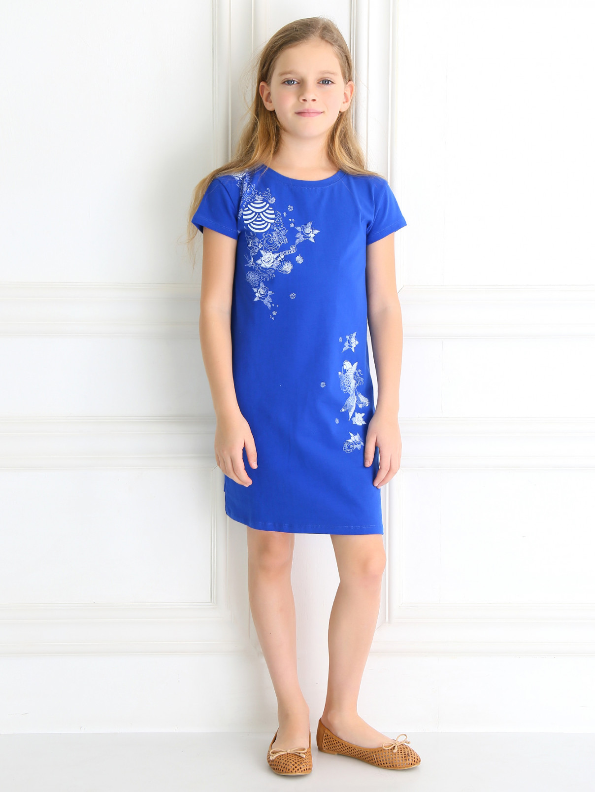Платье из хлопка с принтом Gaultier Junior  –  Модель Общий вид  – Цвет:  Синий