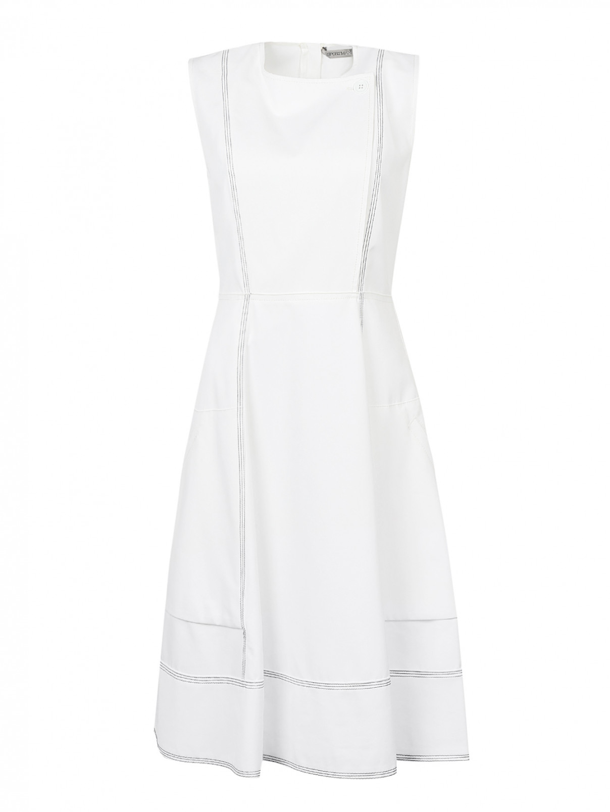 Платье миди с контрастной прострочкой Sportmax  –  Общий вид  – Цвет:  Белый