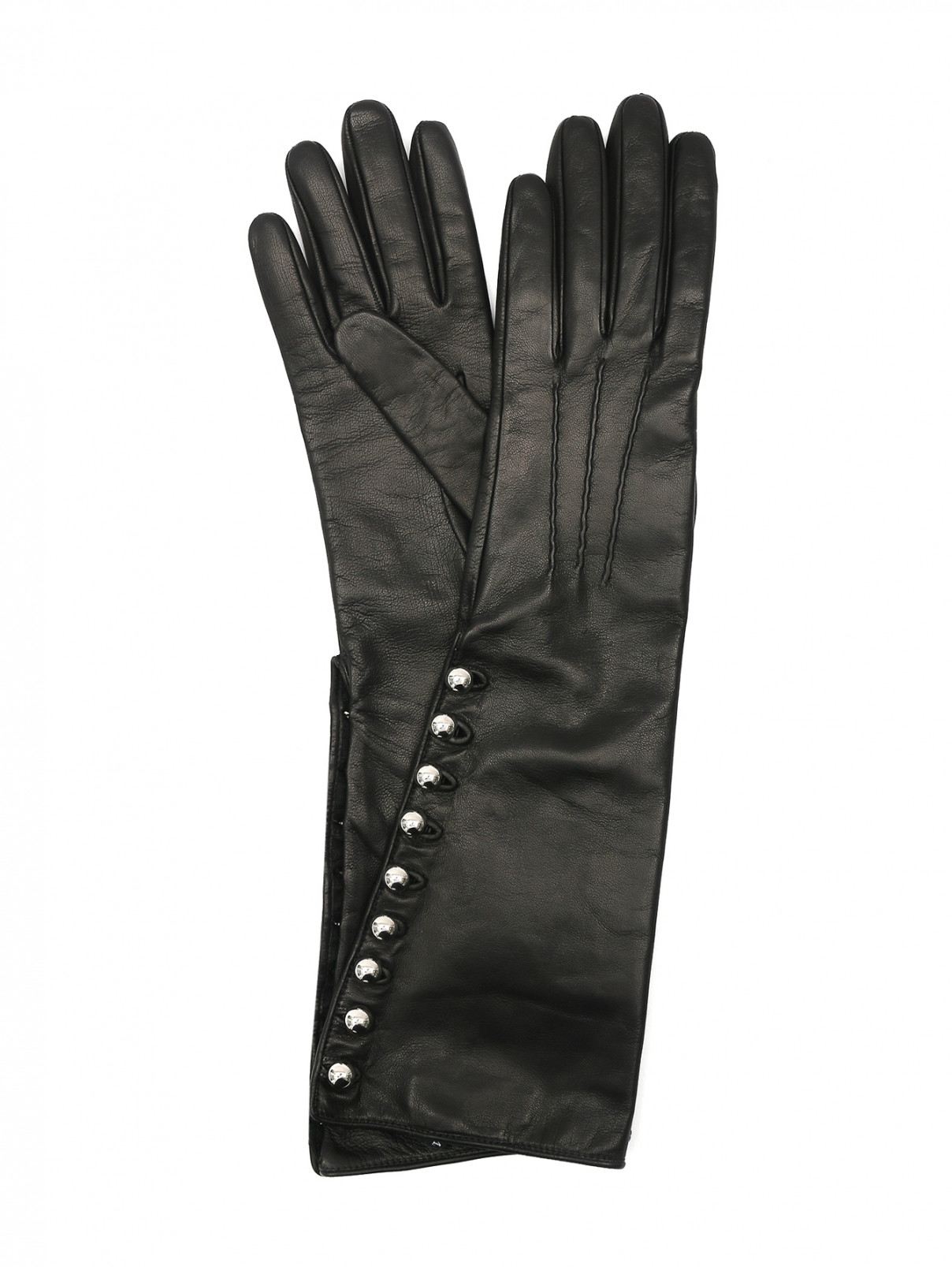 Перчатки из кожи с металлической фурнитурой Ermanno Scervino  –  Общий вид  – Цвет:  Черный