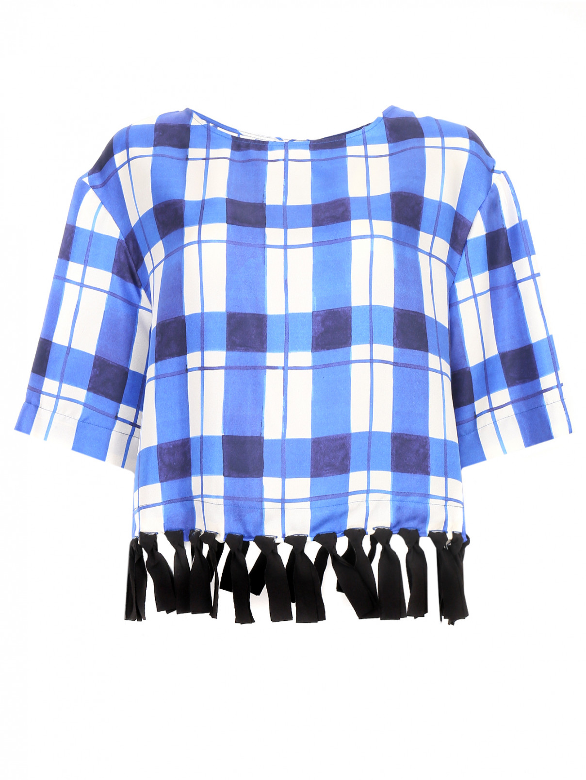 Блуза из шелка в клетку с контрастной отделкой Alysi  –  Общий вид  – Цвет:  Синий
