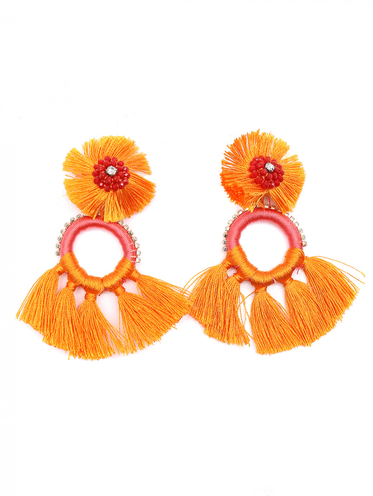 Серьги с кисточками, декорированные стеклярусом Marina Rinaldi  –  Общий вид  – Цвет:  Оранжевый