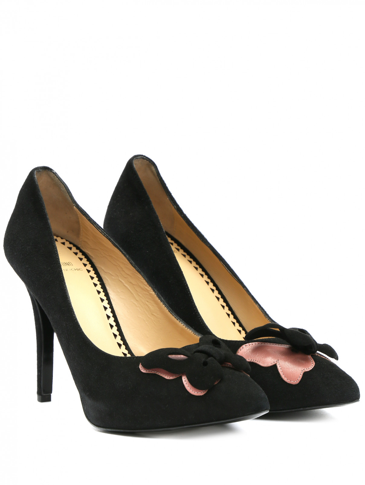 Туфли из замши с контрастной отделкой Moschino Cheap&Chic  –  Общий вид  – Цвет:  Черный
