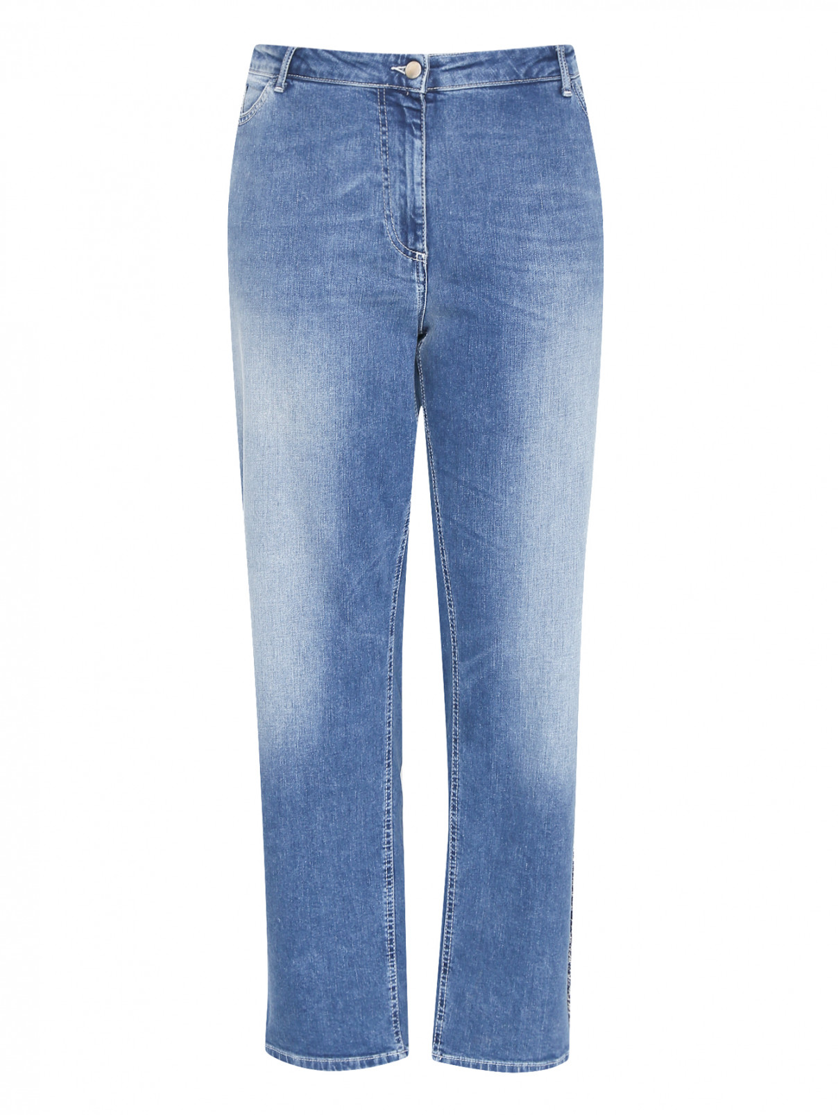 Укороченные джинсы с потертостями Persona by Marina Rinaldi  –  Общий вид  – Цвет:  Синий