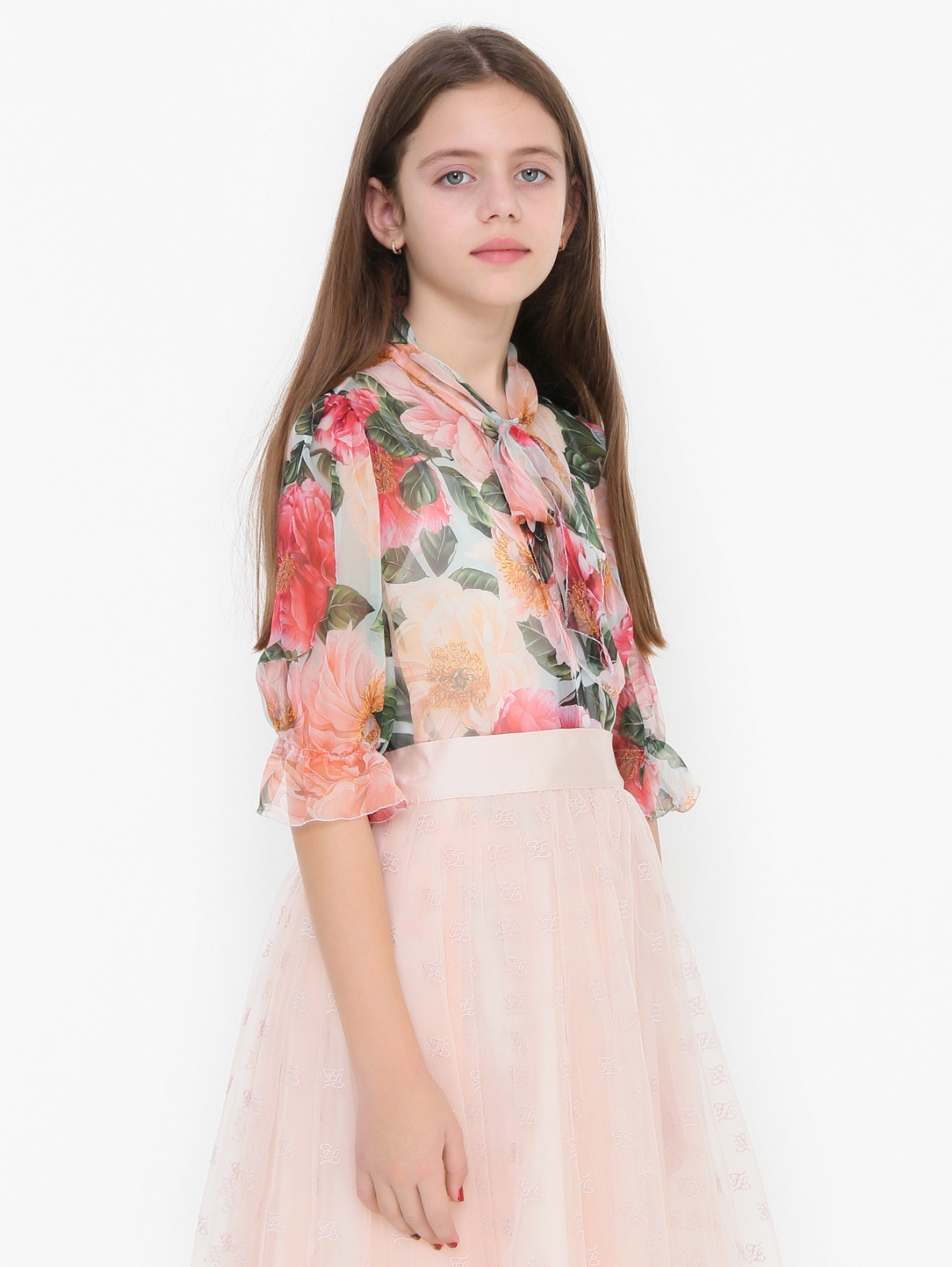 Блуза из шелка с бантом Dolce & Gabbana  –  МодельВерхНиз  – Цвет:  Узор
