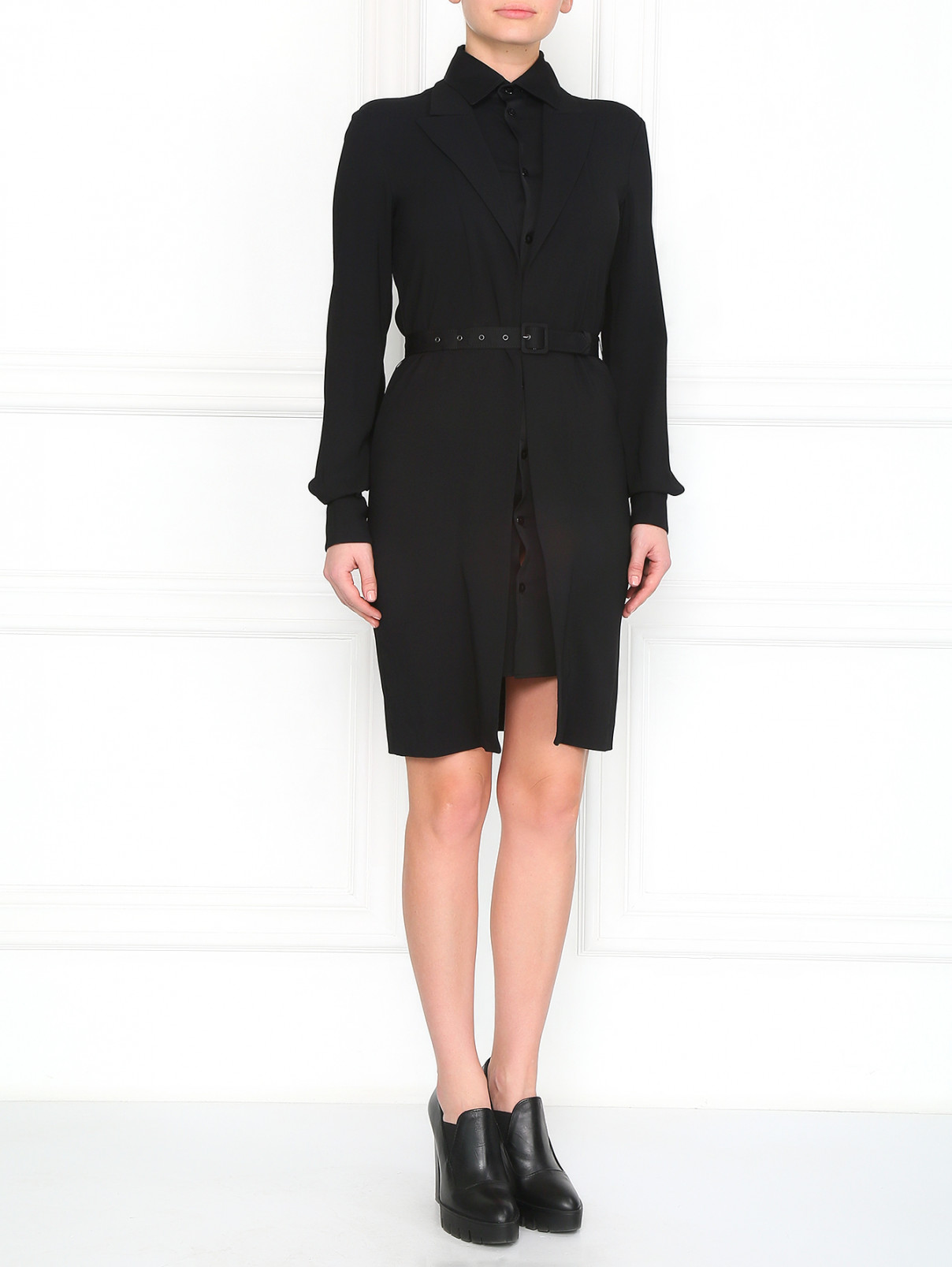 Платье на пуговицах с ремнем Jean Paul Gaultier  –  Модель Общий вид  – Цвет:  Черный