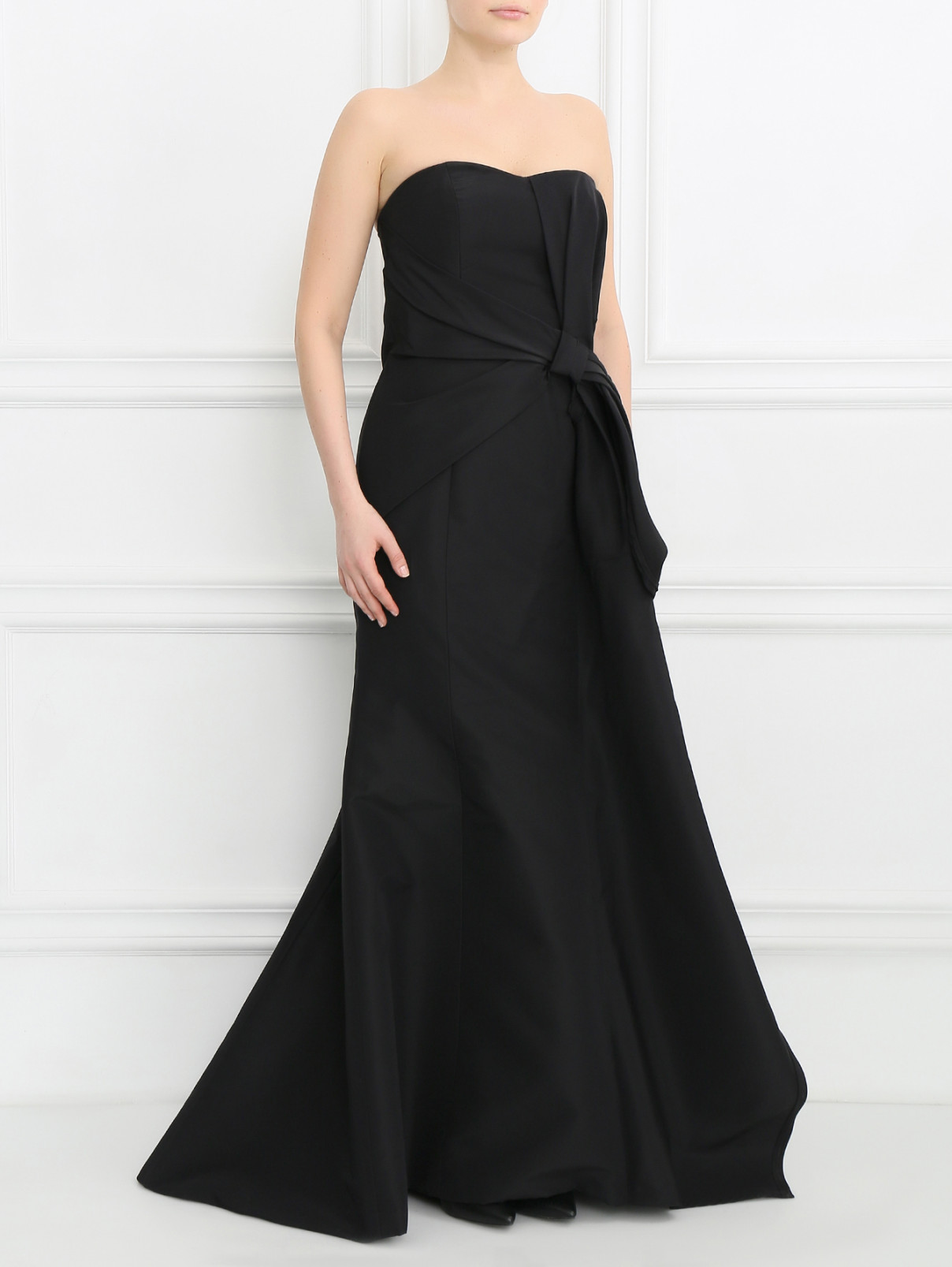 Платье-макси с драпировкой и декоративным бантом Carolina Herrera  –  Модель Общий вид  – Цвет:  Черный
