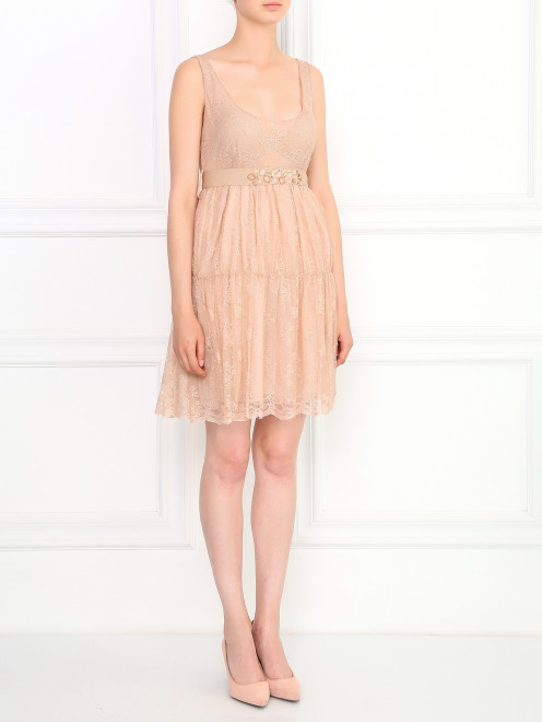 Кружевное платье из хлопка с декоративным поясом Blugirl - Модель Общий вид