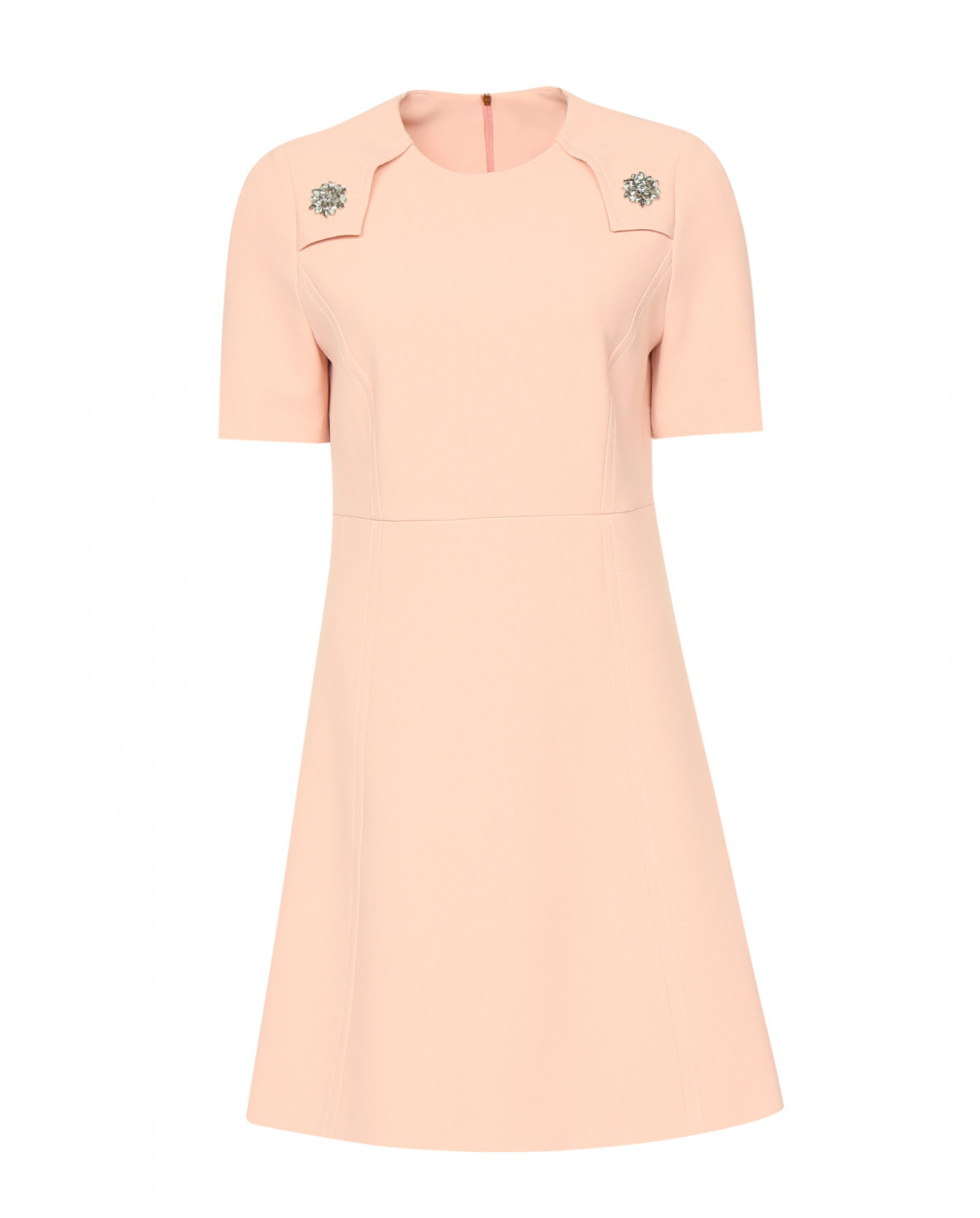 Платье-мини с коротким рукавом декорированное камнями Tara Jarmon  –  Общий вид  – Цвет:  Розовый