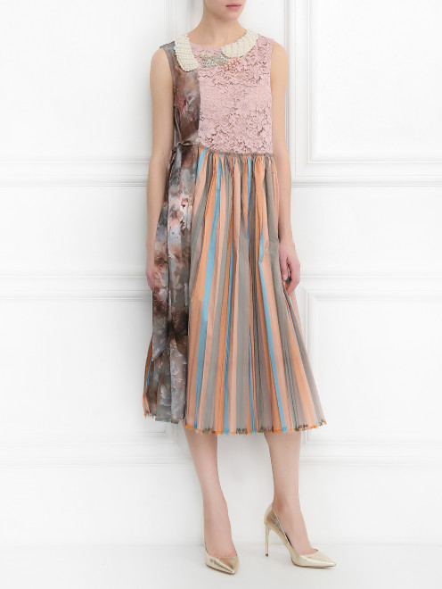 Платье на подкладе из комбинированного шелка с аппликацией из жемчуга Antonio Marras - МодельОбщийВид
