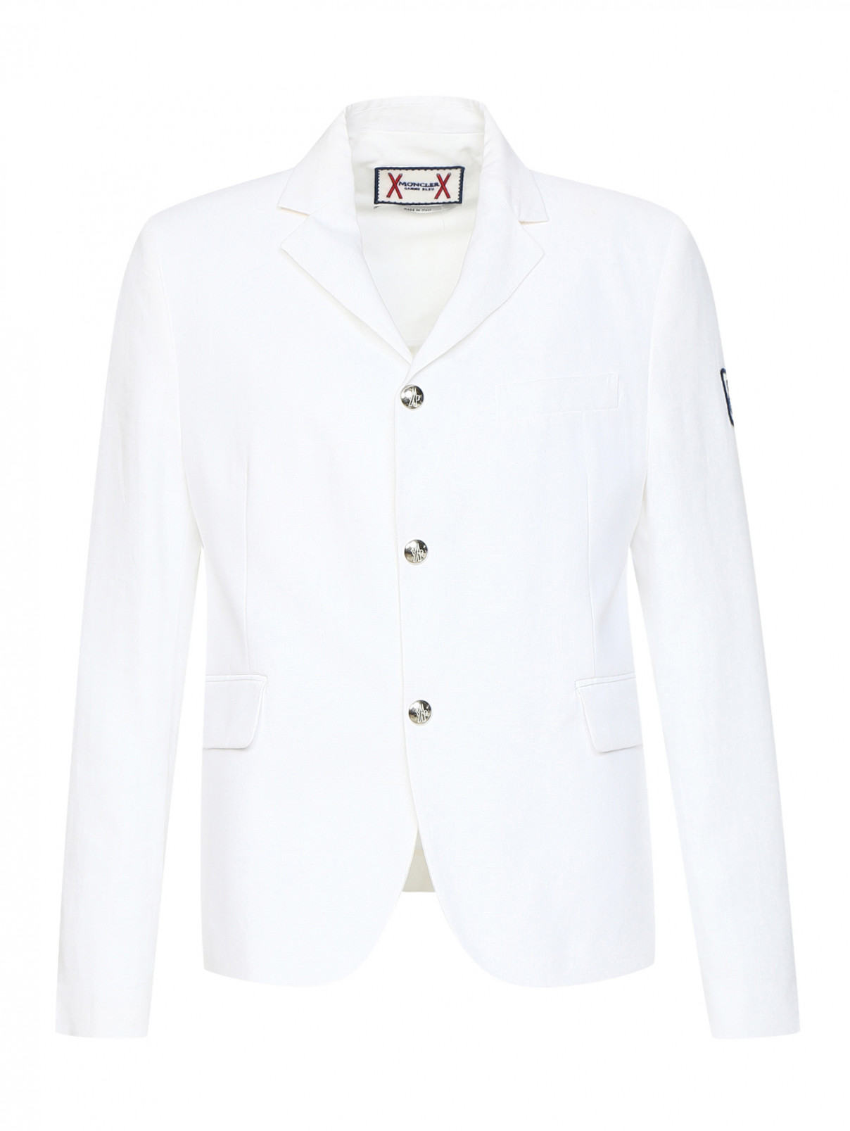 Пиджак однобортный из льна Moncler  –  Общий вид  – Цвет:  Белый