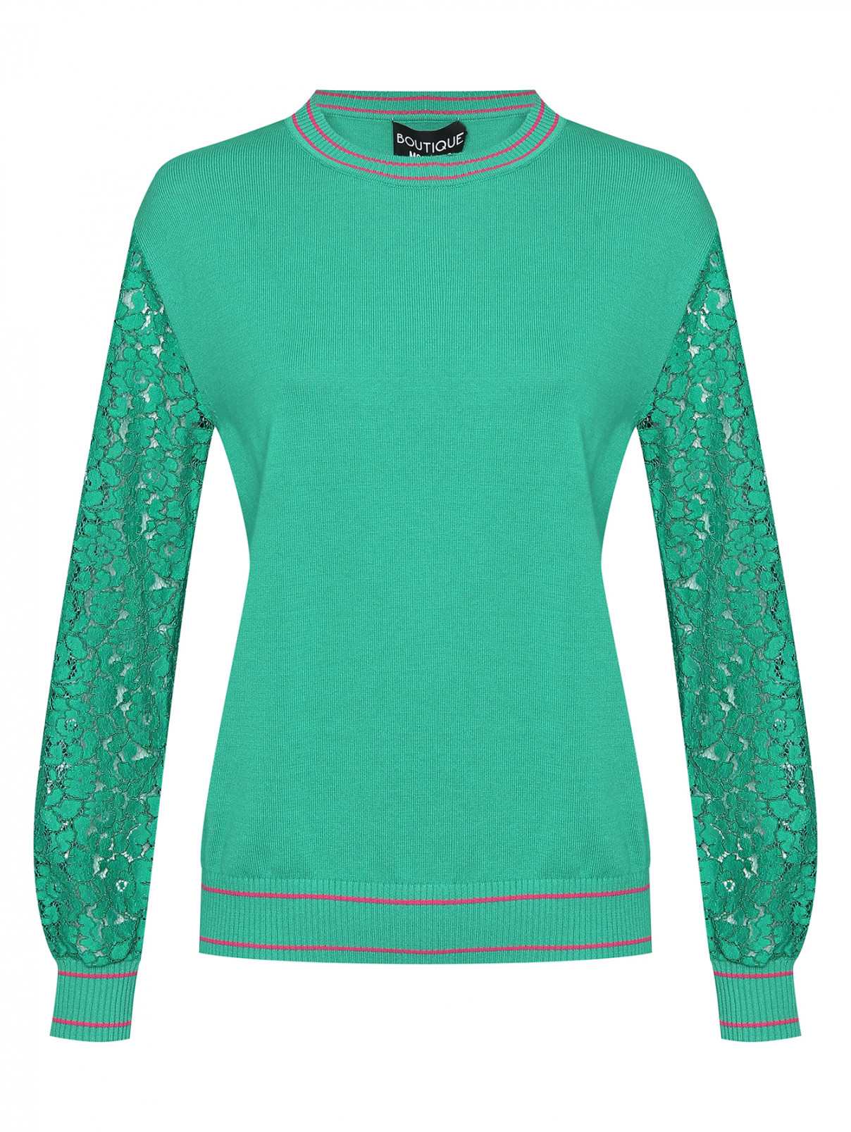 Джемпер с контрастной отделкой с круглым вырезом Moschino Boutique  –  Общий вид  – Цвет:  Зеленый