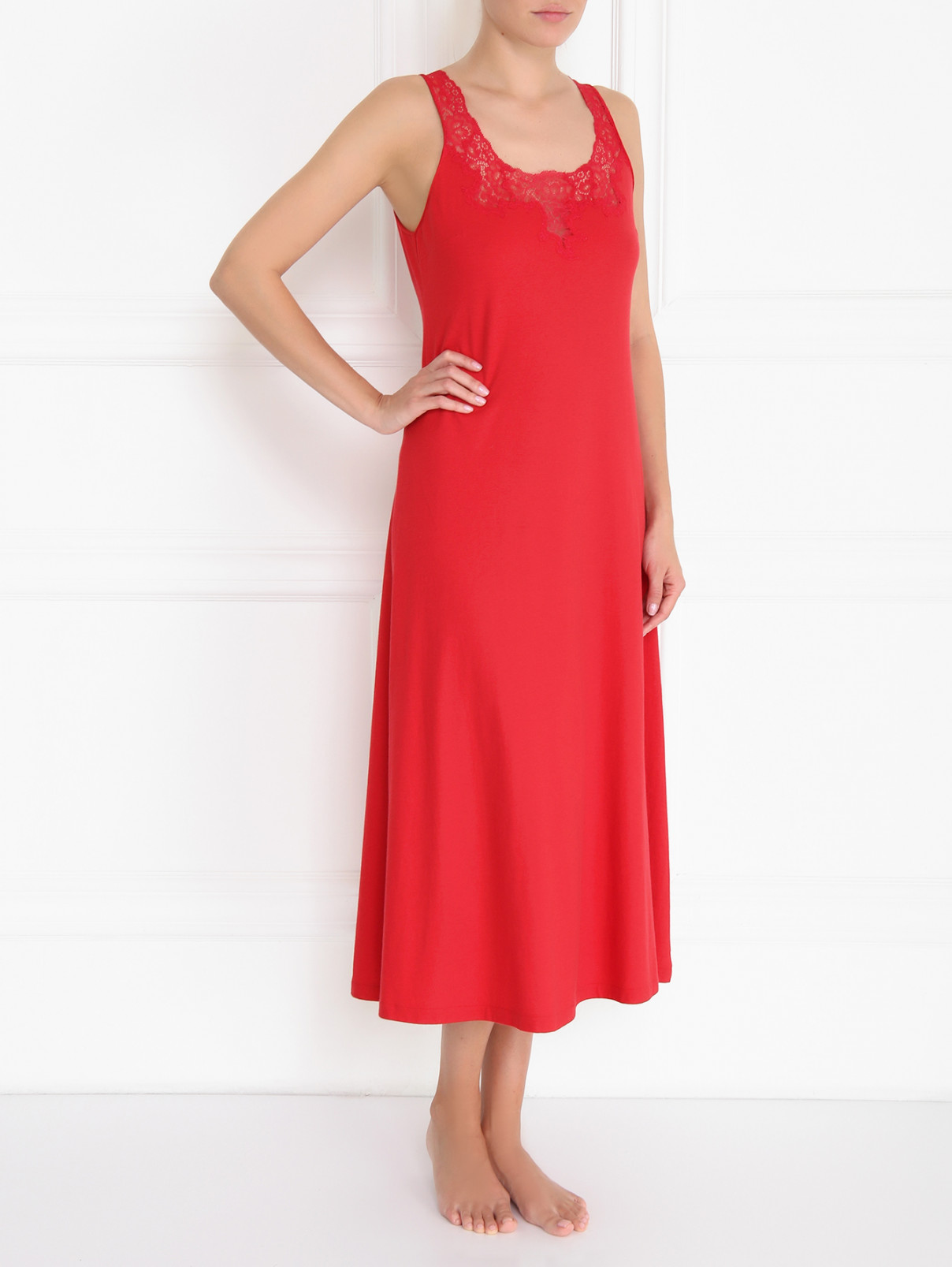 Сорочка из хлопка и шелка La Perla  –  Модель Общий вид  – Цвет:  Красный