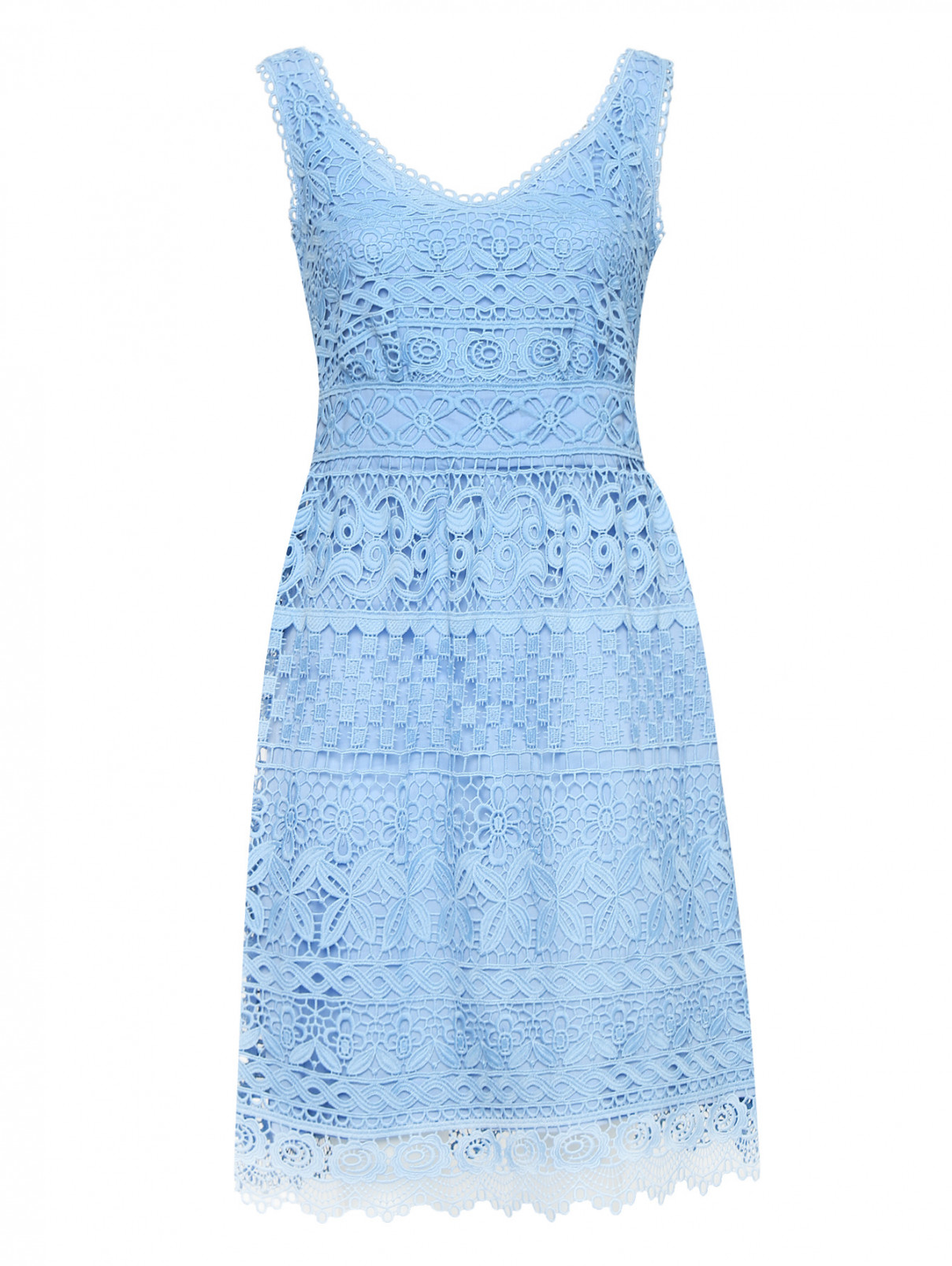 Платье с кружевной отделкой без рукавов Luisa Spagnoli  –  Общий вид  – Цвет:  Синий