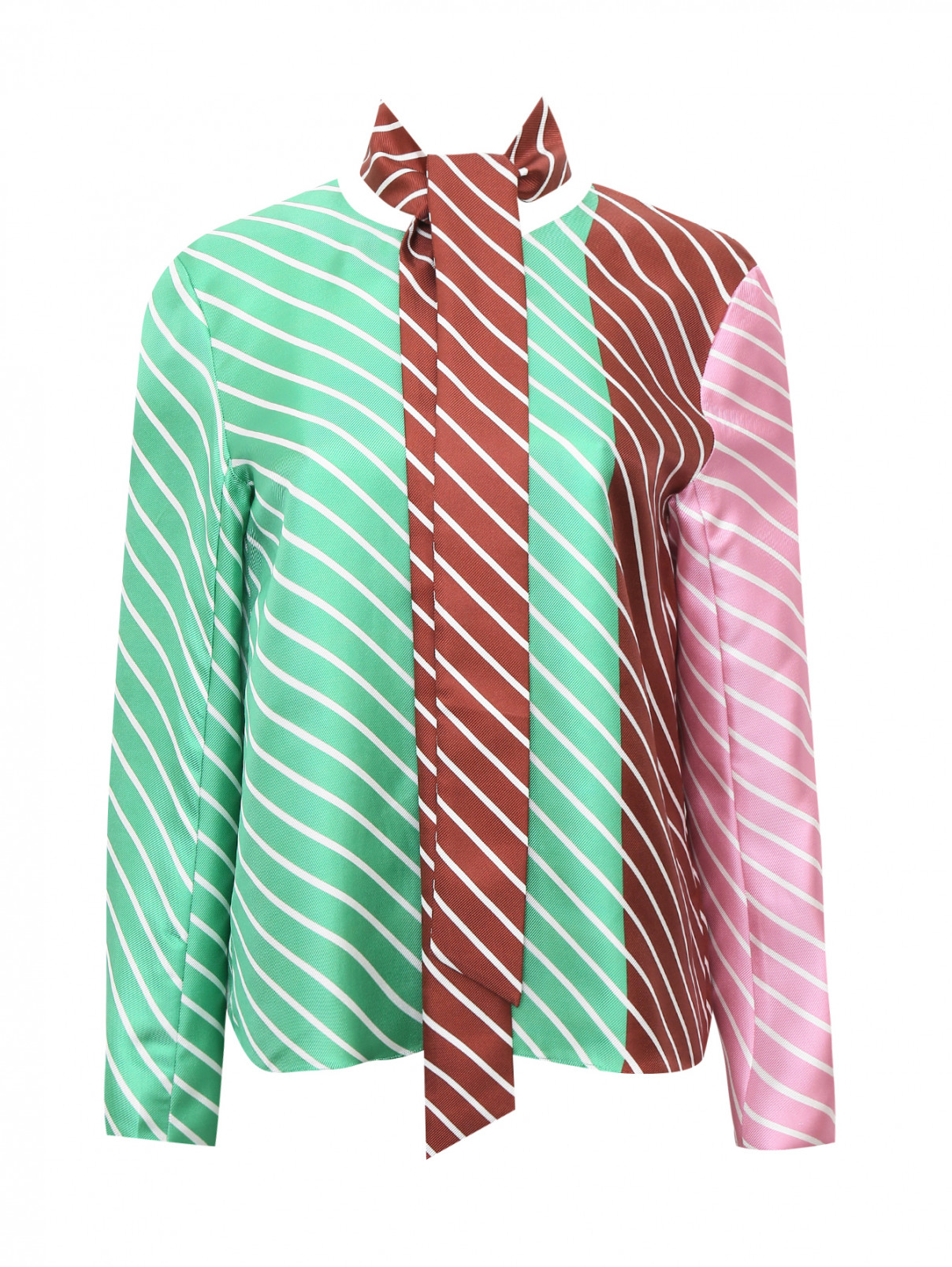 Блуза из шелка в полоску TIBI  –  Общий вид  – Цвет:  Зеленый