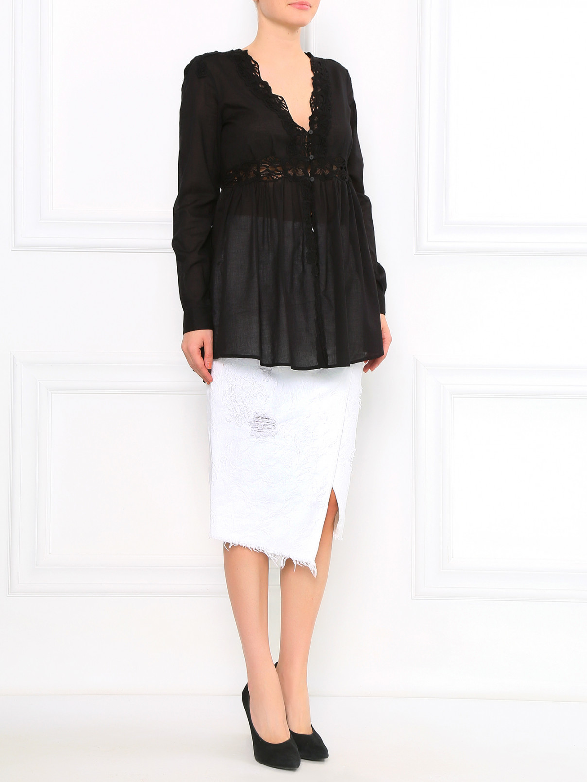 Блуза из хлопка с вышивкой Ermanno Scervino  –  Модель Общий вид  – Цвет:  Черный
