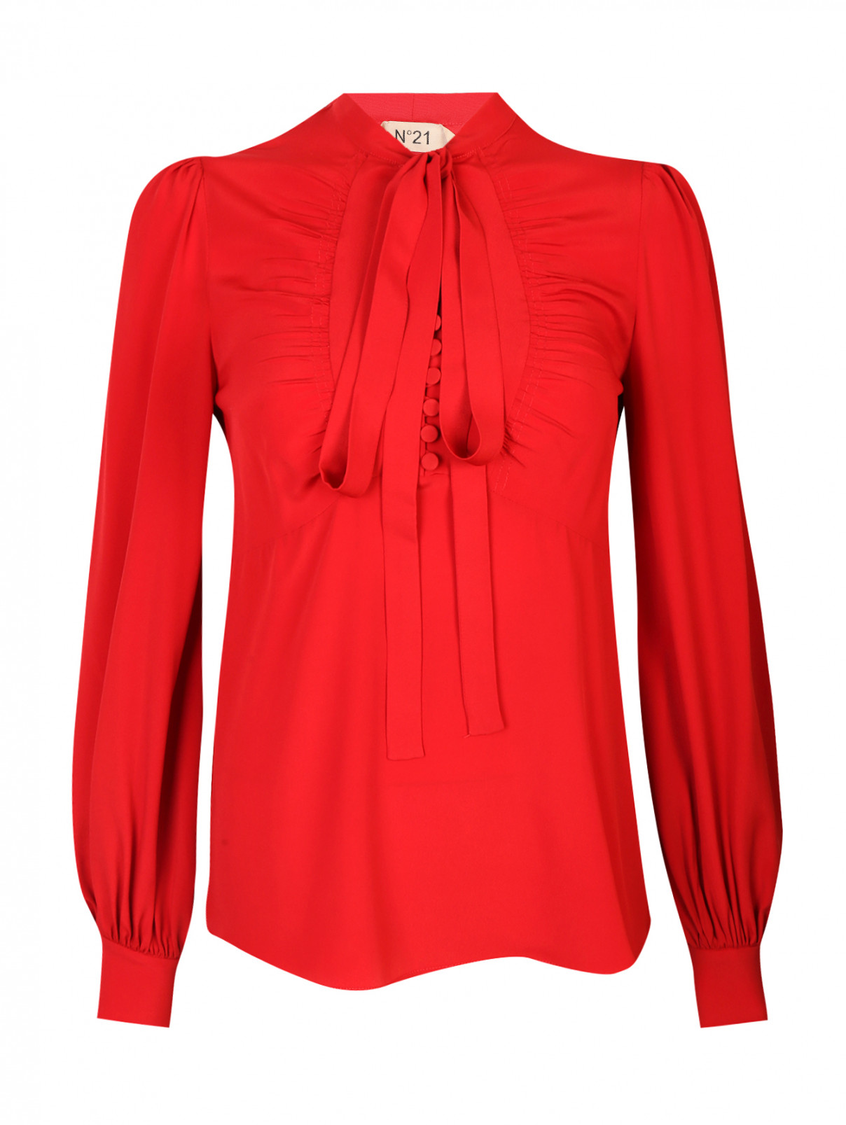 Блуза из смешанного шелка с бантом N21  –  Общий вид  – Цвет:  Красный
