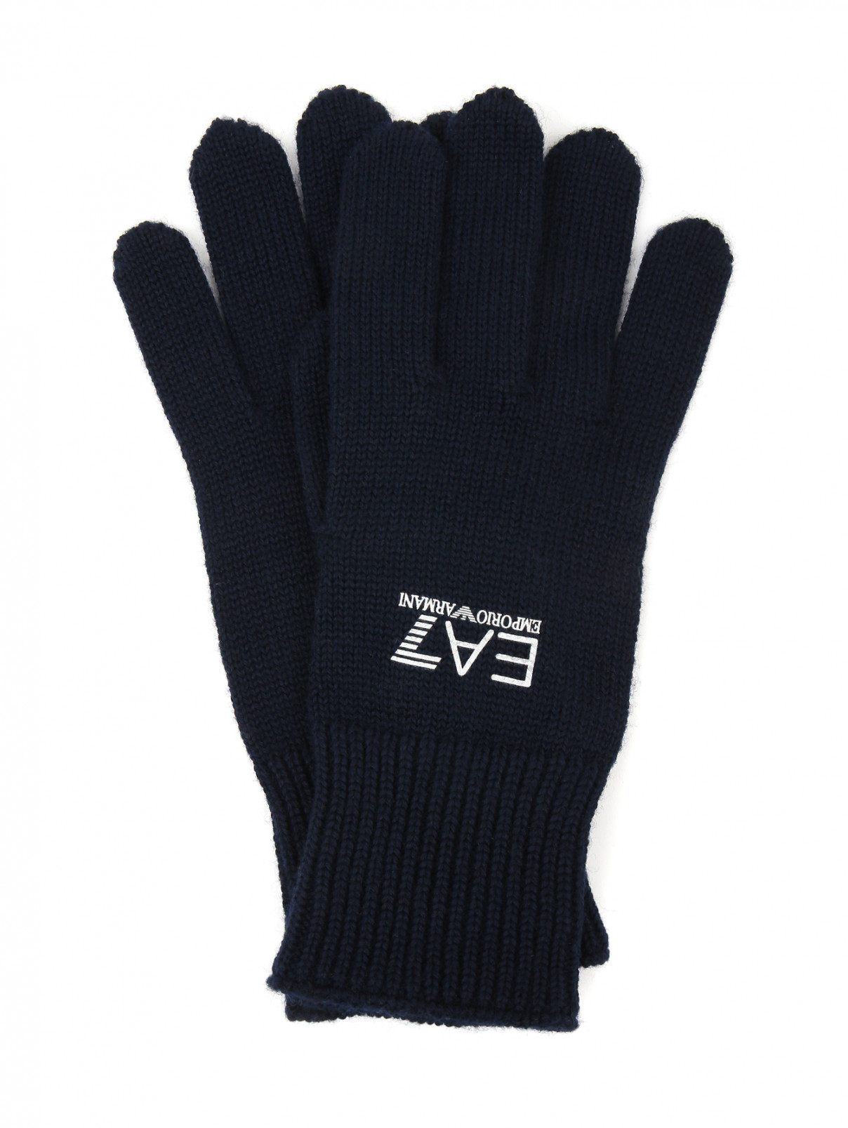 Перчатки из шерсти с принтом EA7 Emporio Armani  –  Общий вид  – Цвет:  Синий