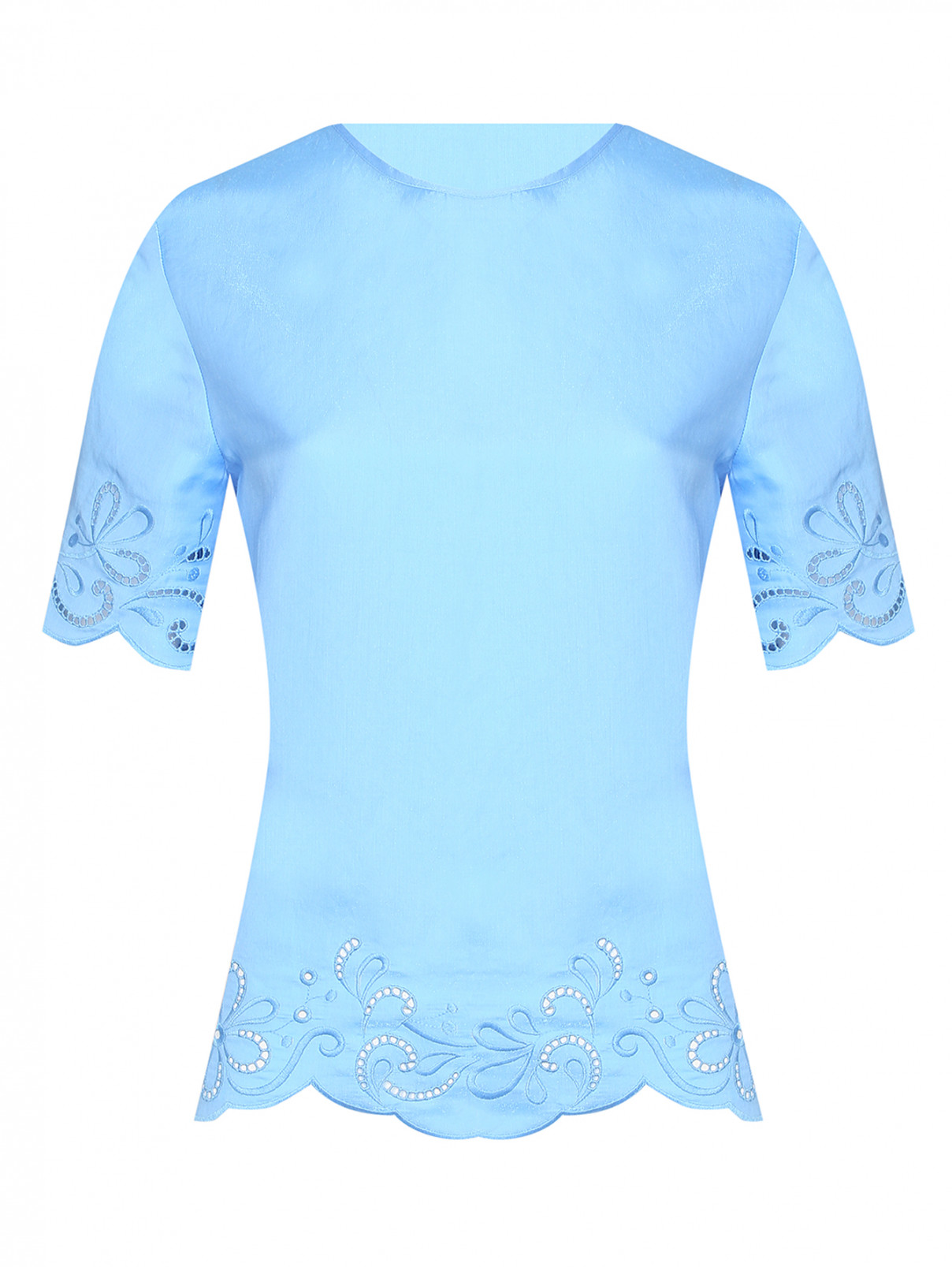 Блуза с кружевом и коротким рукавом Moschino Boutique  –  Общий вид  – Цвет:  Синий