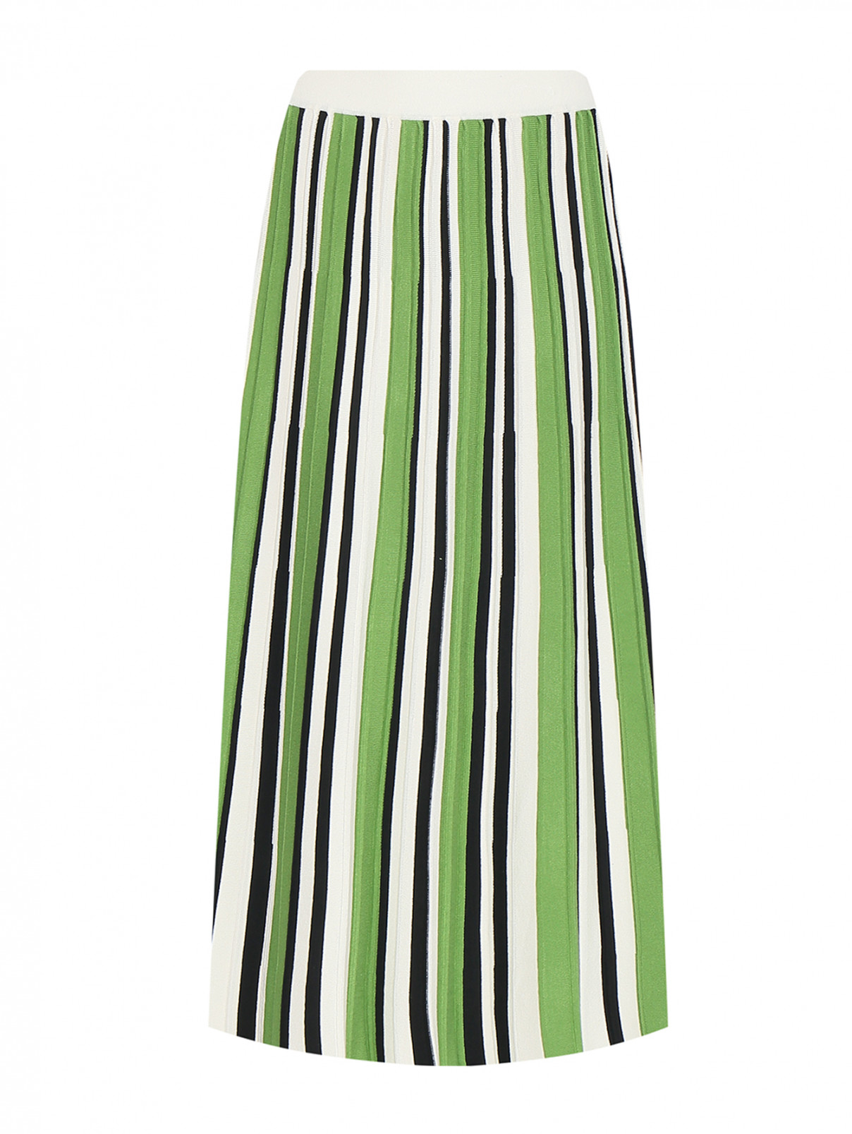 Плиссированная юбка-миди с узором полоска Weekend Max Mara  –  Общий вид  – Цвет:  Зеленый