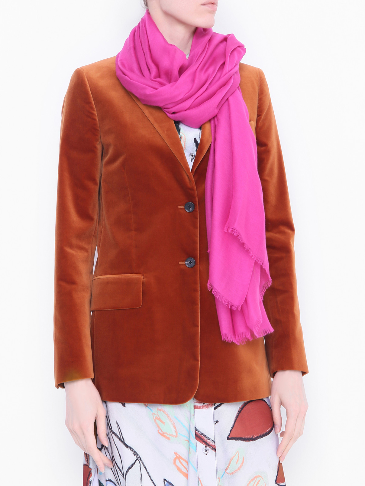 Однотонный шарф с бахромой Weekend Max Mara  –  МодельОбщийВид  – Цвет:  Розовый