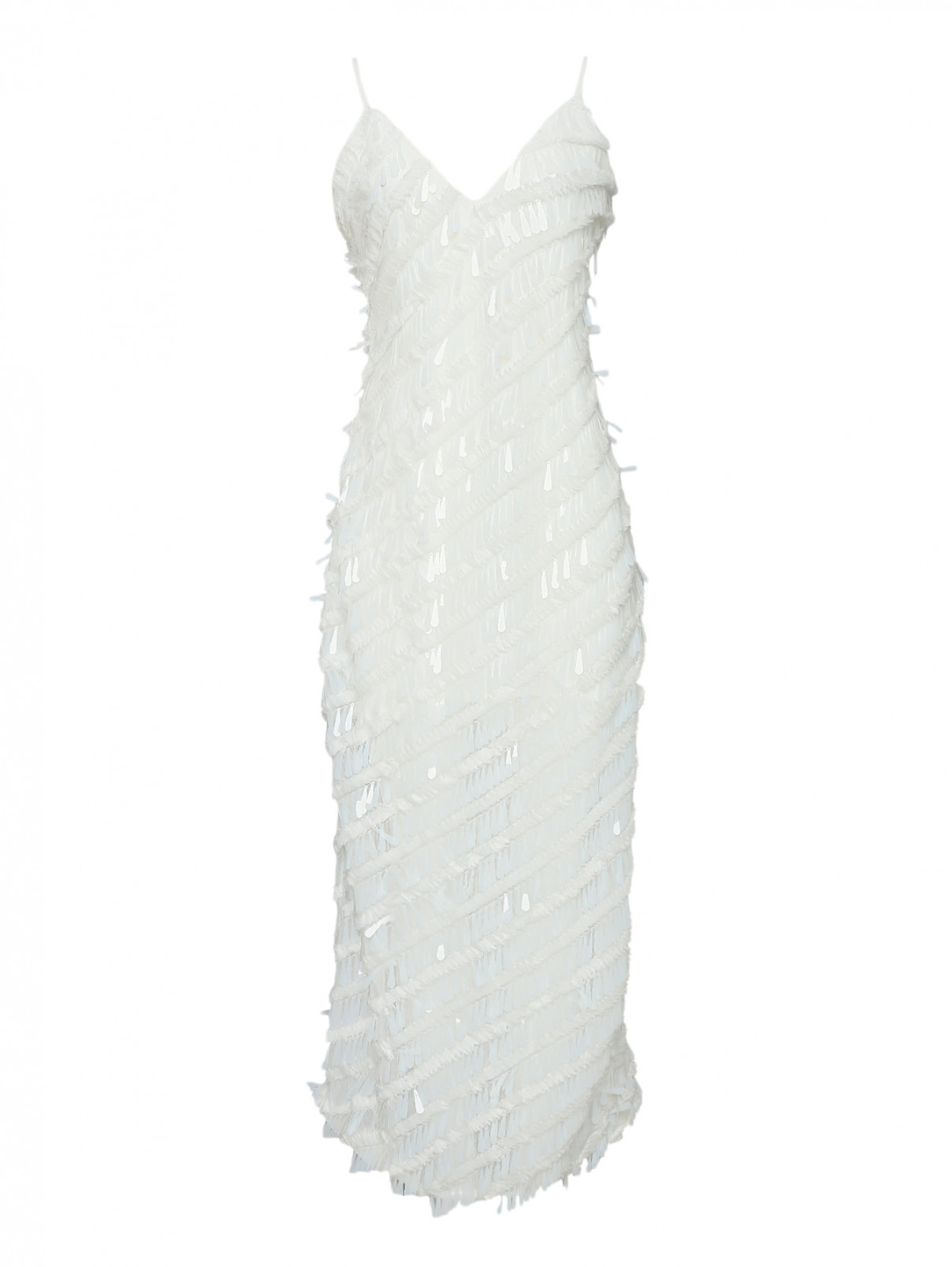 Платье из сетки с бахромой Elliatt  –  Общий вид  – Цвет:  Белый