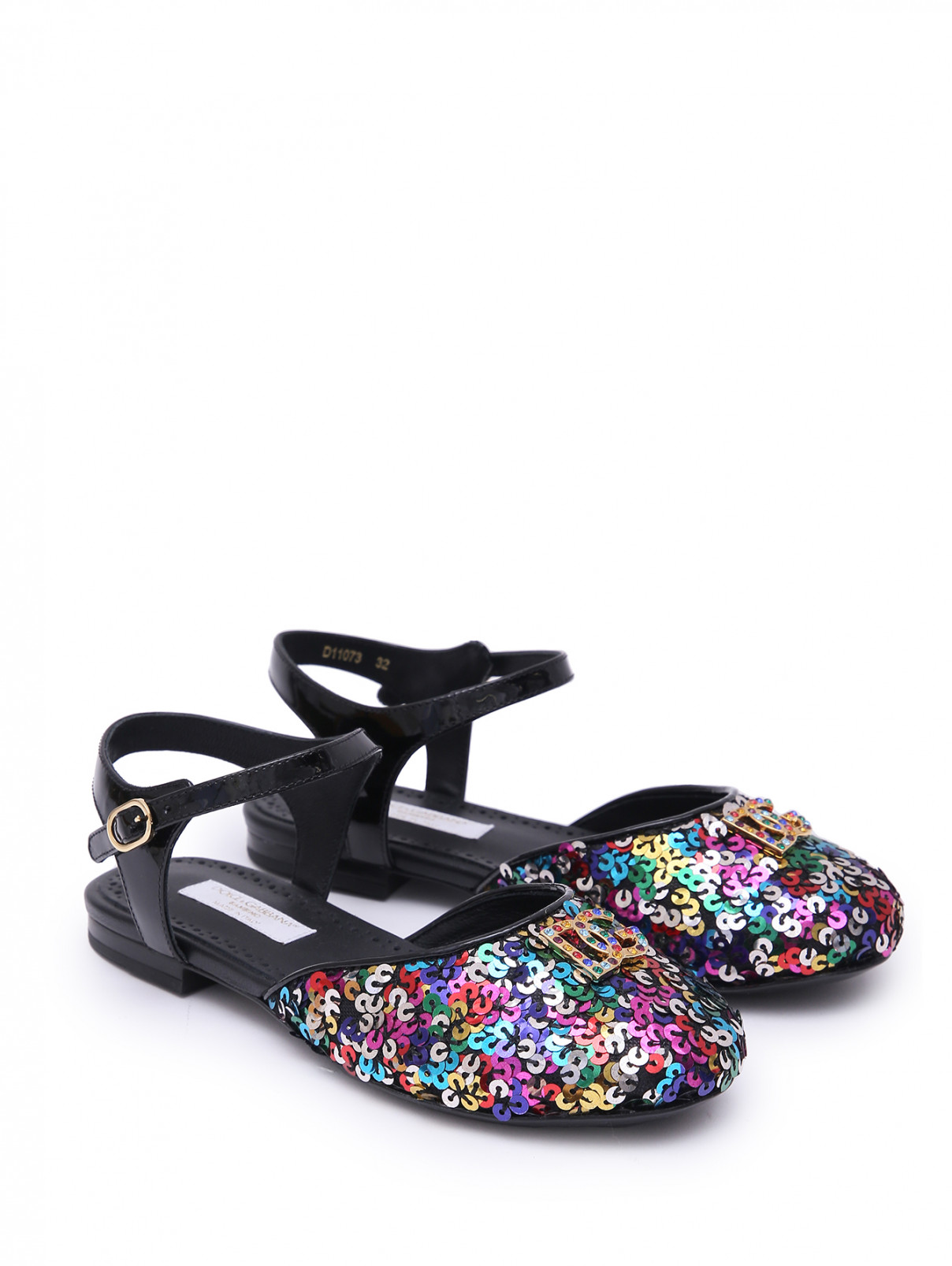 Туфли с пайетками и логотипом Dolce & Gabbana  –  Общий вид  – Цвет:  Черный