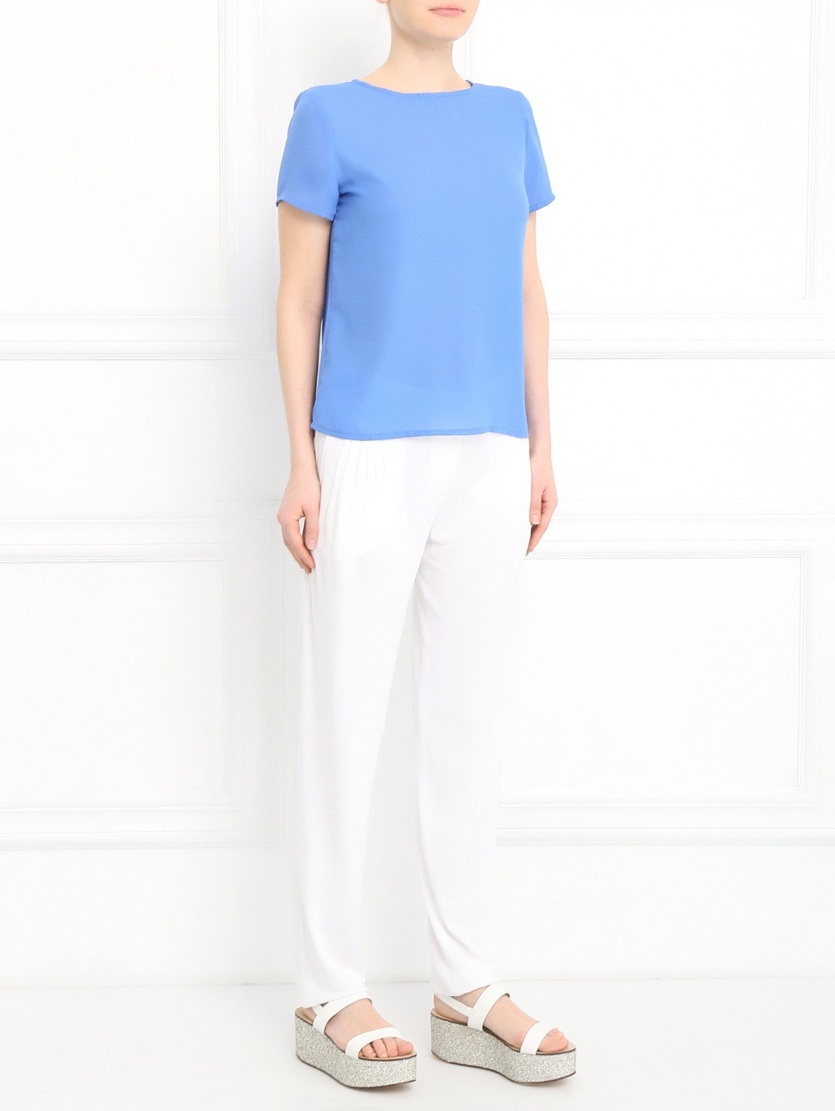 Трикотажные брюки свободного фасона Alberta Ferretti  –  Модель Общий вид  – Цвет:  Белый
