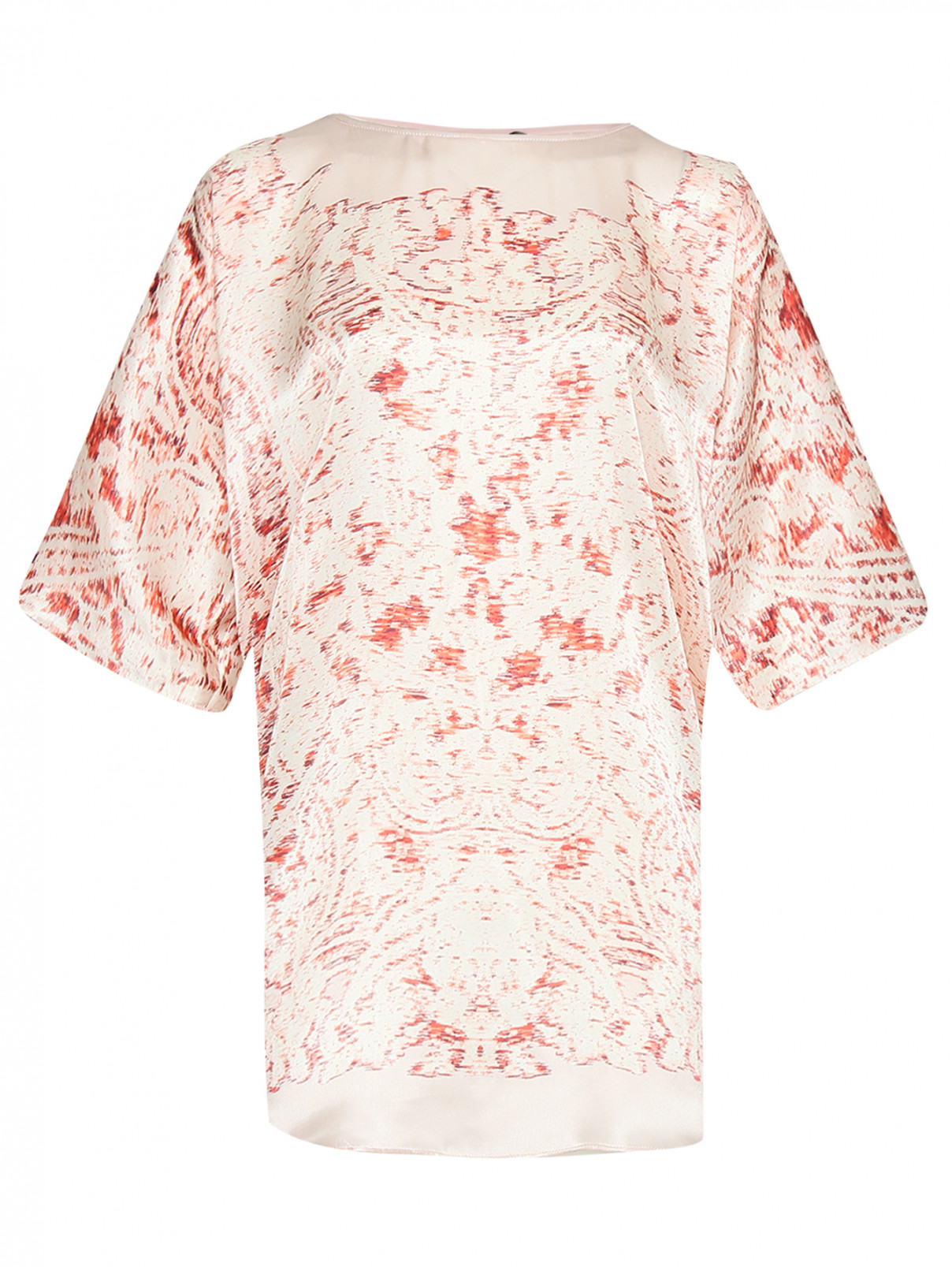 Блуза из шелка с узором Marina Rinaldi  –  Общий вид  – Цвет:  Розовый