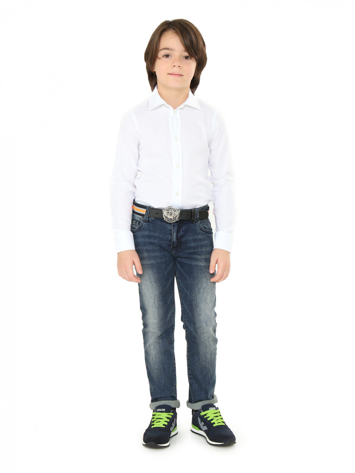Ремень из кожи и текстиля с узором "полоска" Armani Junior  –  Модель Общий вид  – Цвет:  Узор