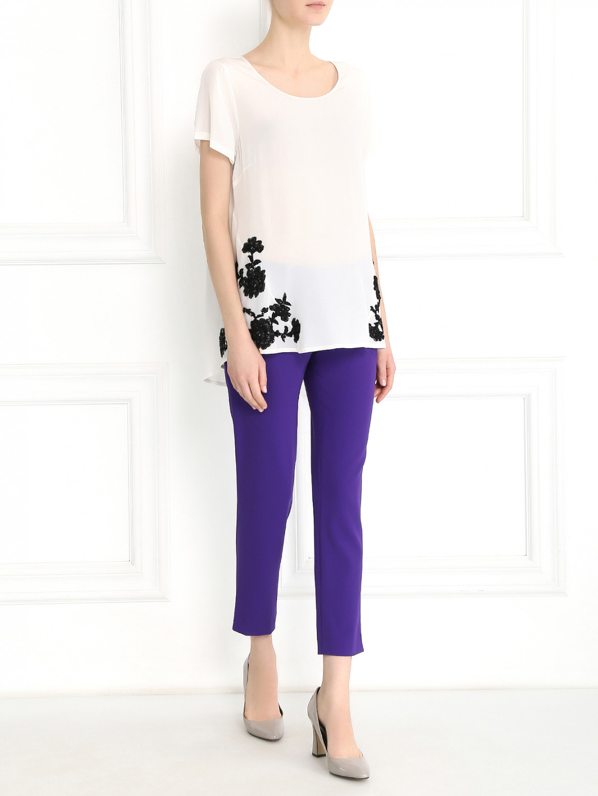 Блуза с аппликацией из кружева и бисера свободного кроя P.A.R.O.S.H.  –  Модель Общий вид  – Цвет:  Белый