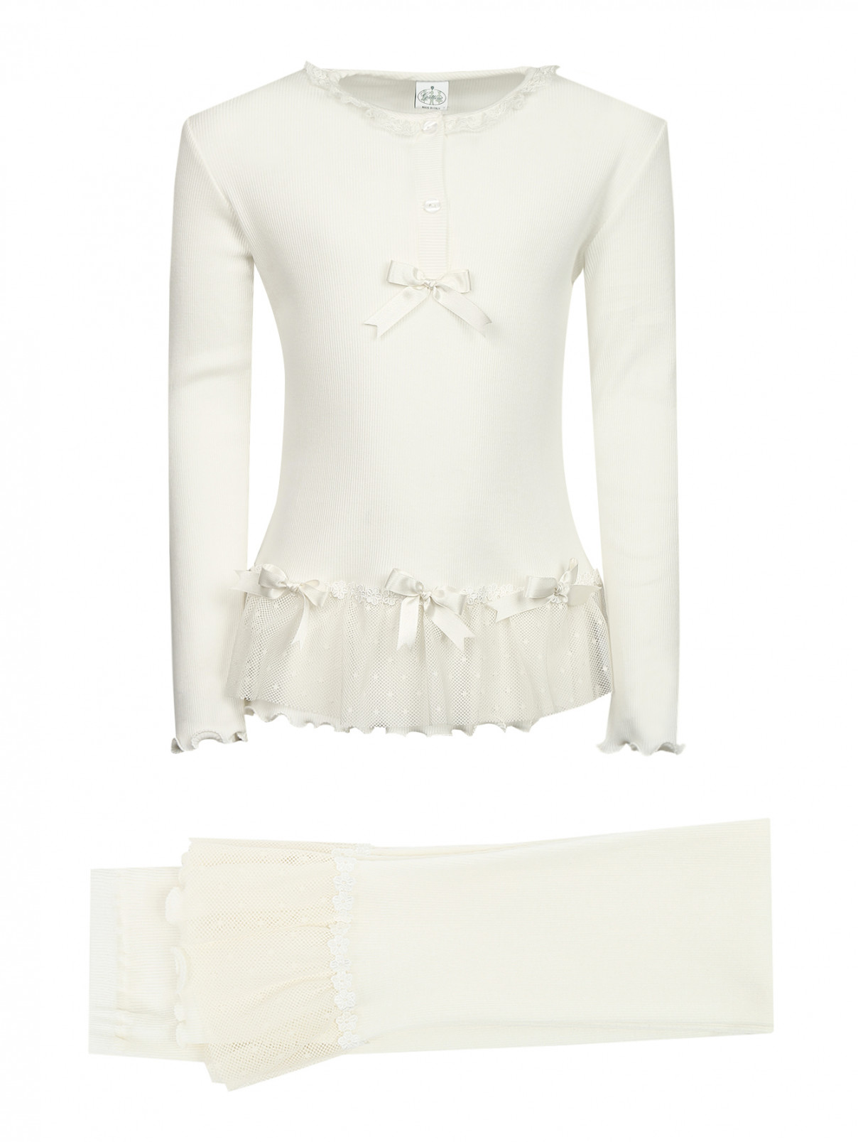 Пижама из хлопка с кружевным декором Giottino  –  Общий вид  – Цвет:  Белый