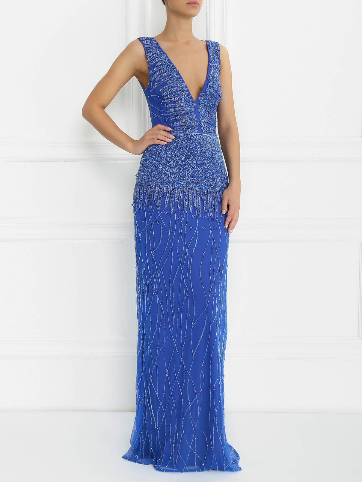 Платье-макси декорированное бисером VELOUDAKIS  –  Модель Общий вид  – Цвет:  Синий