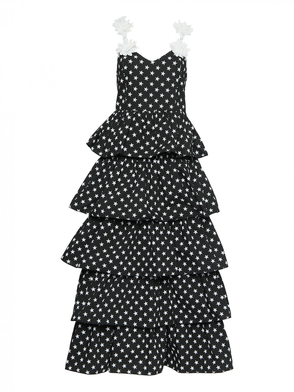 Платье-макси с узором и декоративной отделкой ODI ET AMO  –  Общий вид  – Цвет:  Черный