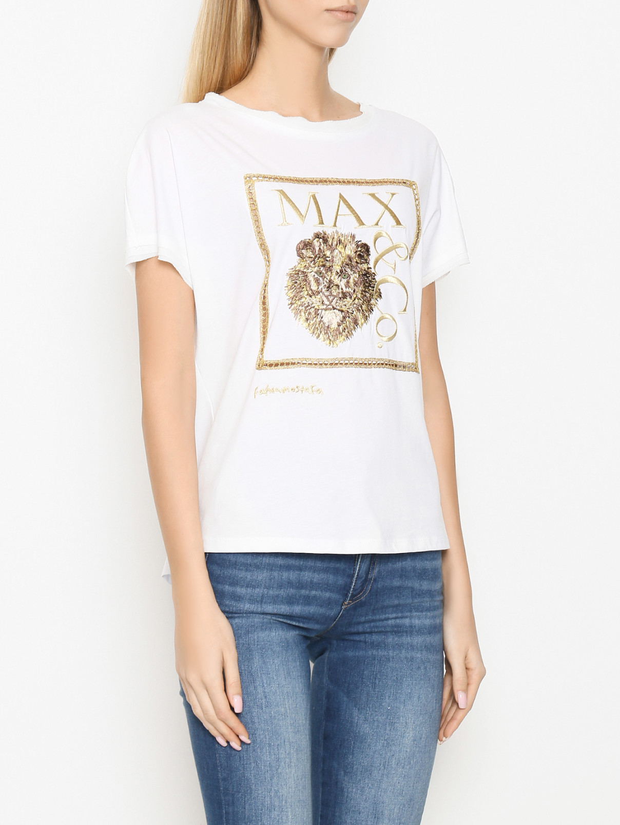 Футболка из хлопка с узором Max&Co  –  МодельВерхНиз  – Цвет:  Белый