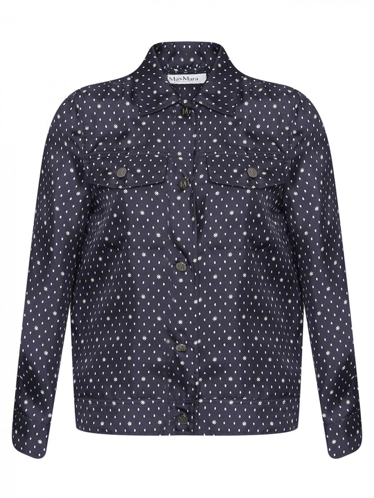 Легкая куртка из шелка с узором Max Mara  –  Общий вид  – Цвет:  Синий