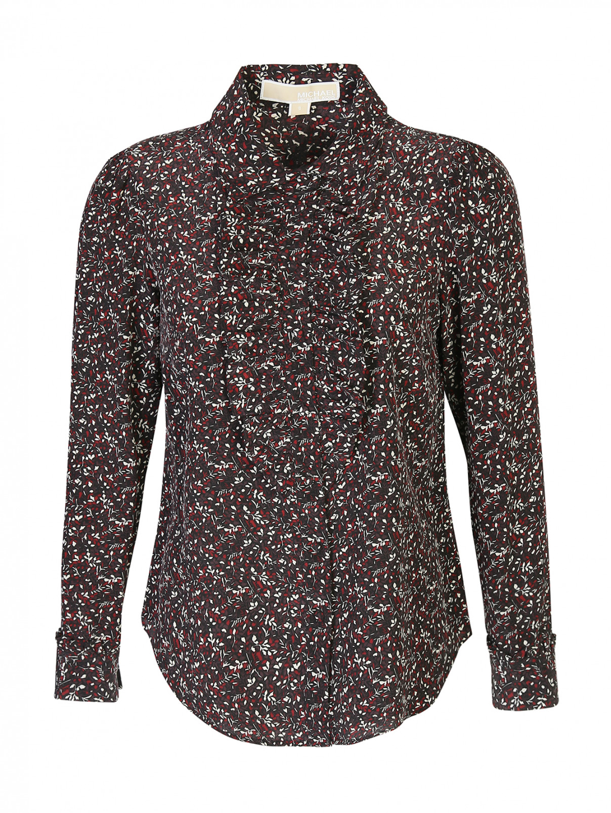 Блуза шелковая, с цветочным узором Michael by Michael Kors  –  Общий вид  – Цвет:  Красный