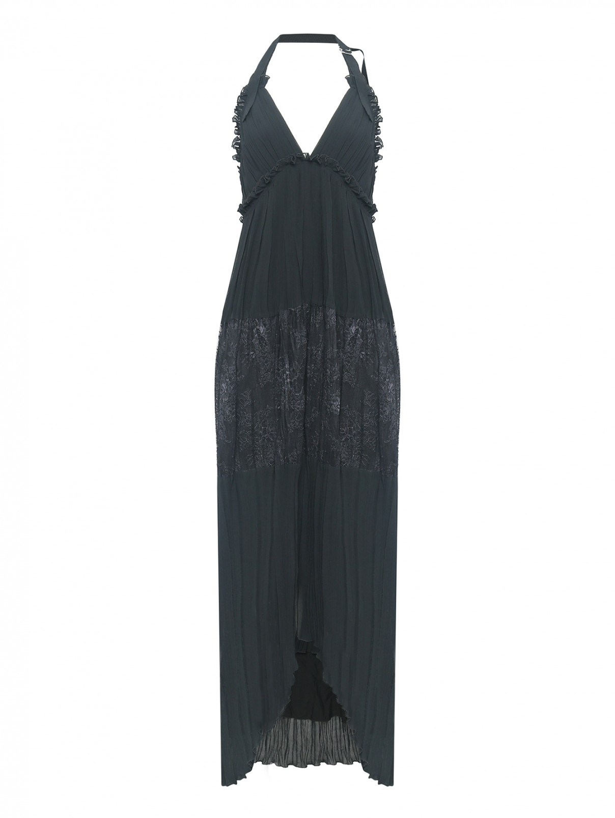 Платье-макси асимметричного кроя с кружевной отделкой Ermanno Ermanno Scervino  –  Общий вид  – Цвет:  Черный