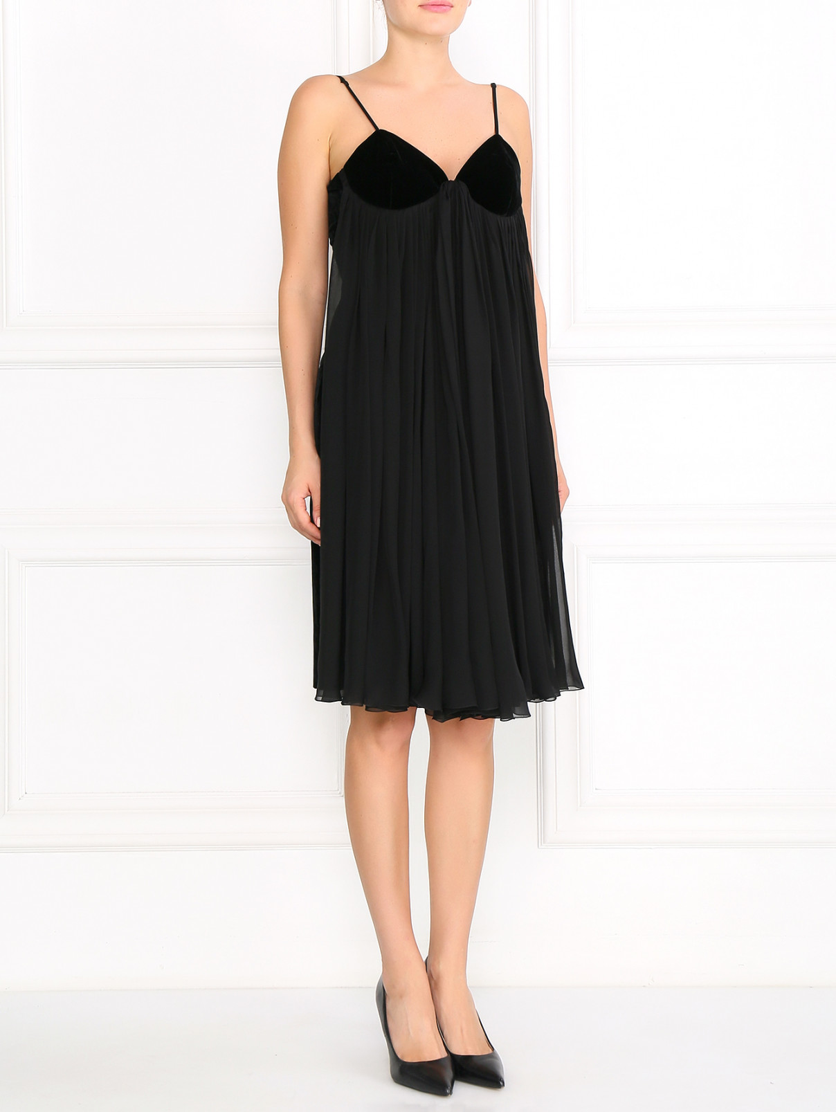 Платье на тонких бретелях с пышной юбкой Jean Paul Gaultier  –  Модель Общий вид  – Цвет:  Черный