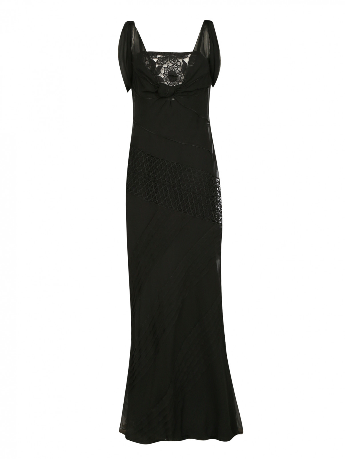 Платье-макси из шелка с отделкой из кружева Alberta Ferretti  –  Общий вид  – Цвет:  Черный